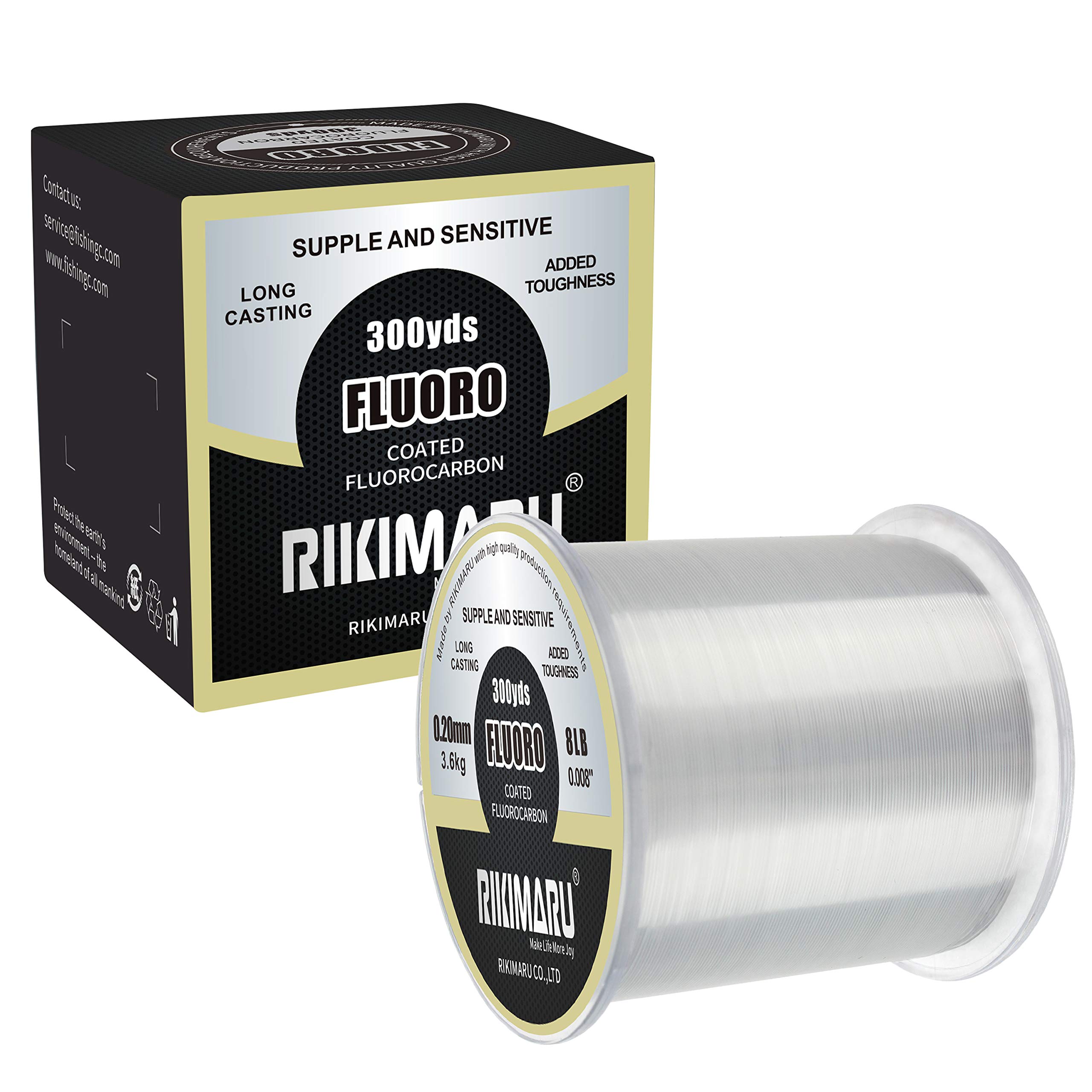 RIKIMARU Fluoro Fishing Line, 100% Soft Fluorocarbon Coated Fishing Line  clear 8LB/0.26mm/300Yds