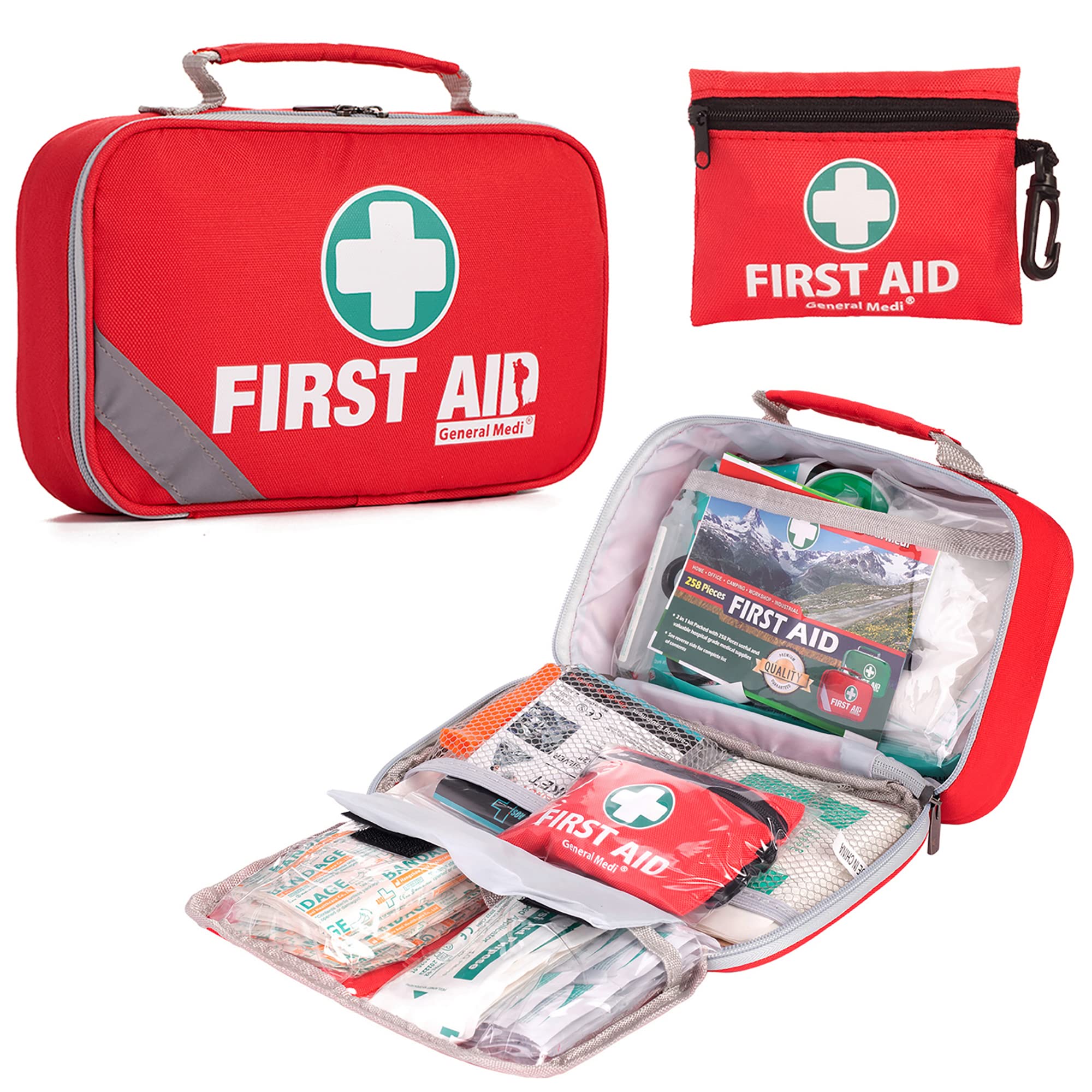 2-in-1 First Aid Kit (215 Piece) + Bonus 43 Piece Mini First Aid Kit 