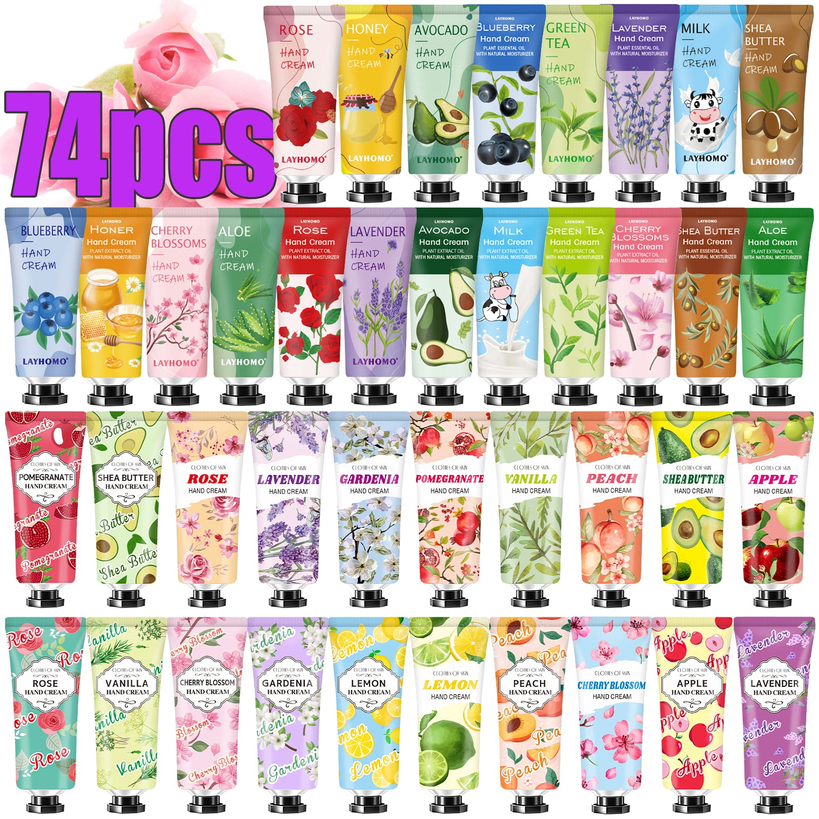 74 Pack Hand Cream Bulk for Women Gifts Mothers Day Gifts Travel Size  Lotion Natural Fragrance Moisturizing Shea Butter Hand Lotion for Dry Hands  Small Bulk Scented Lotion Stocking Stuffers Gift Basket