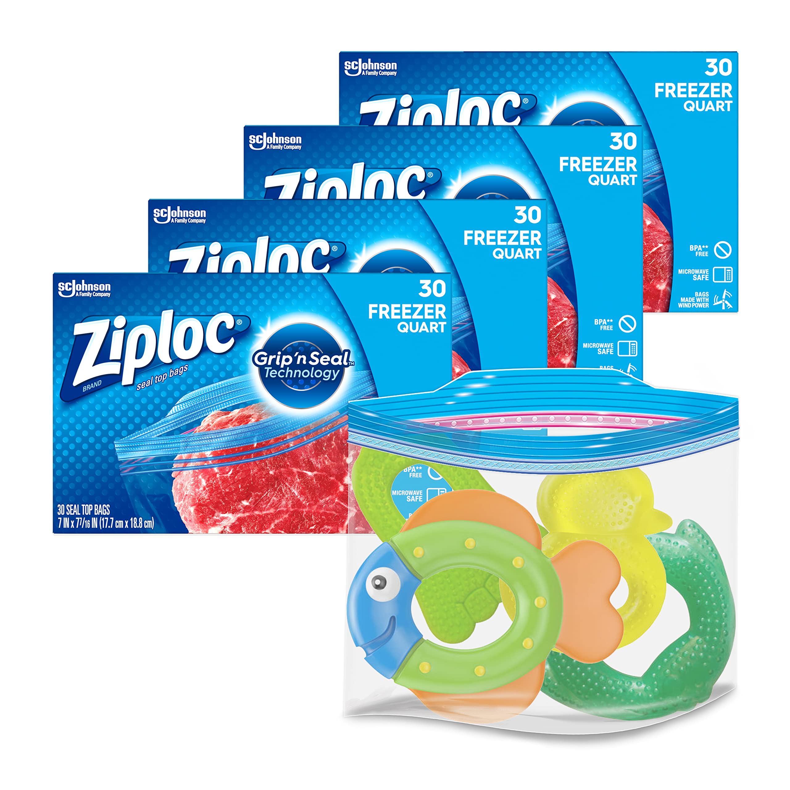 Ziploc Quart Food Storage Freezer Bags, Grip 'n Seal Technology