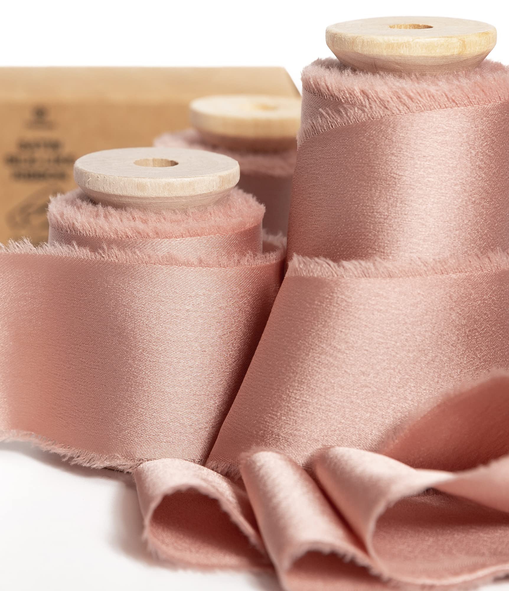 Vitalizart Pink Silk Satin Ribbon 1-1/2 inch x 15 Yard with Wooden Spool  Rose Gold Handmade Frayed Ribbons for Gift Wrapping Baby Shower Wedding  Bridal Bouquets Holiday Decor