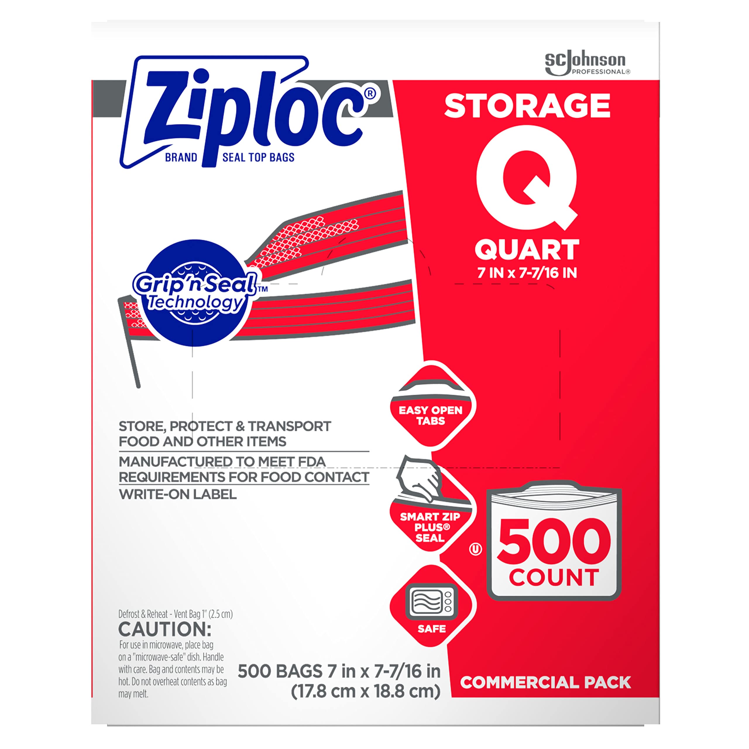 Ziploc Quart Food Storage Bags, Grip 'n Seal Technology for Easier