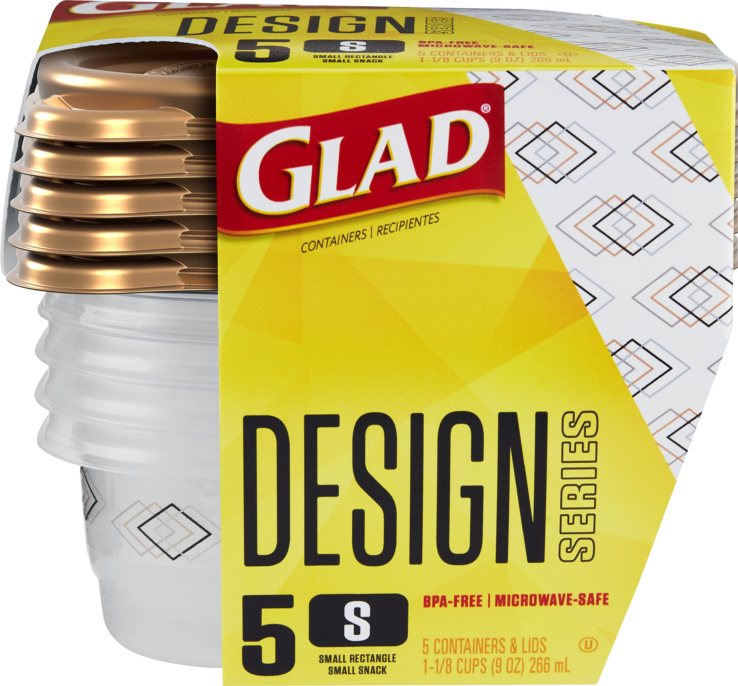 Glad Home Collection Containers & Lids, Small Snack, Square, 9 Ounce, Plastic Bags