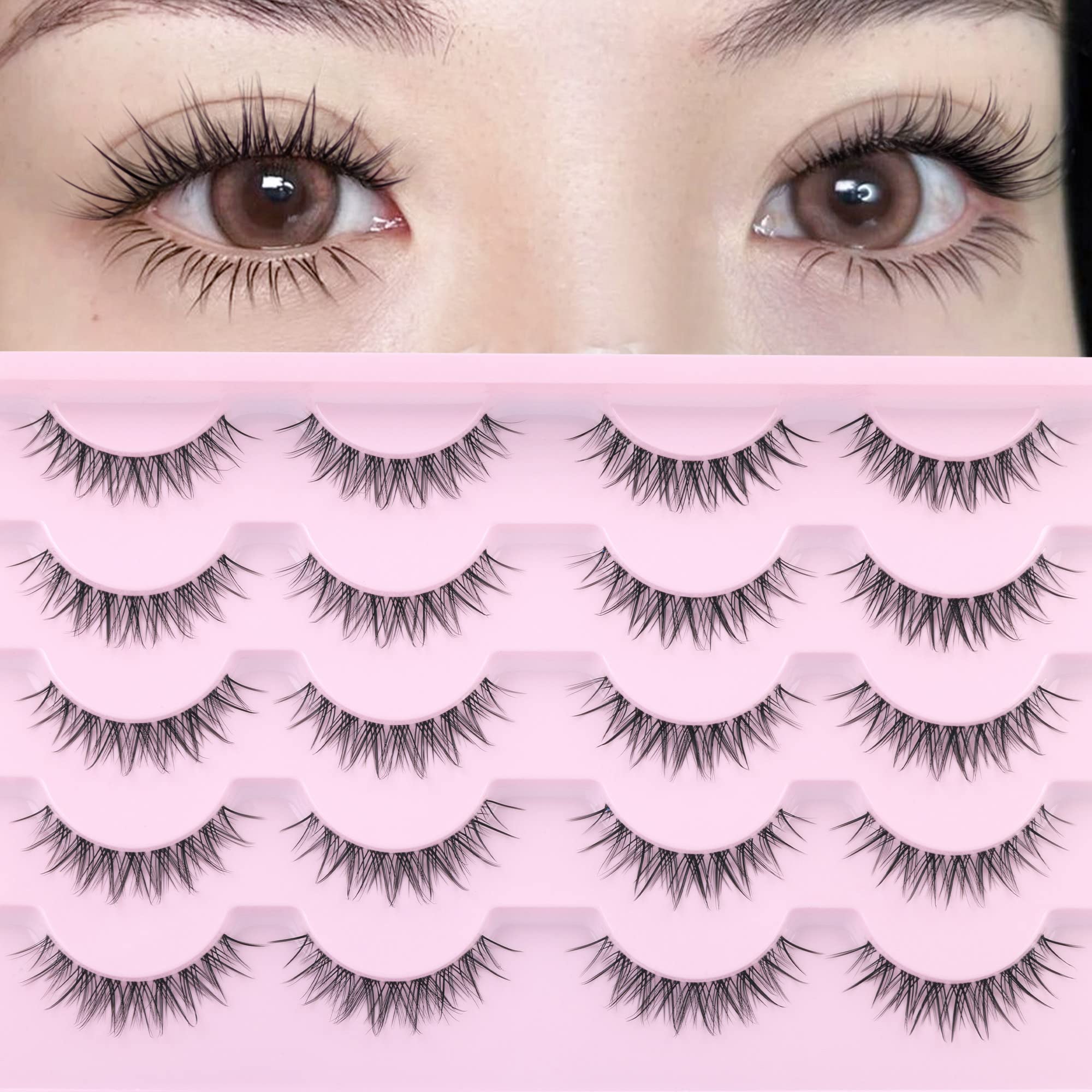 Anime Lashes With Clear Band Korean Lashes Natural Look 13mm Korean  Eyelashes Wispy Anime Eyelashes 10 Pairs False Lashes Japanese Korean  Natural