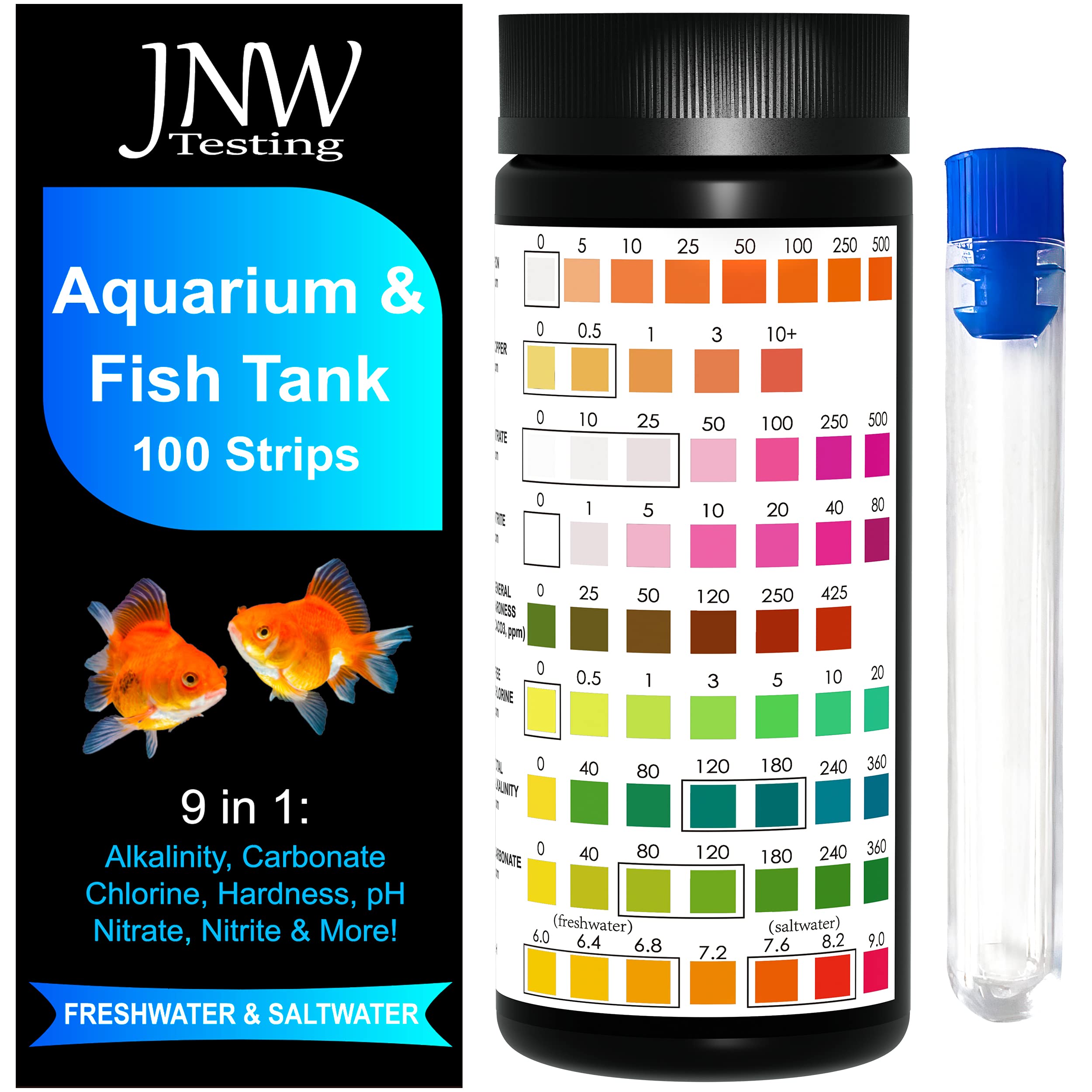 Aquarium Test Strips - 9-in-1 Aquarium Test Kit with eBook - Aquarium Water  Test Kit with Quick and Accurate Fish Tank Test Strips - 100 Test Strips by  JNW Direct