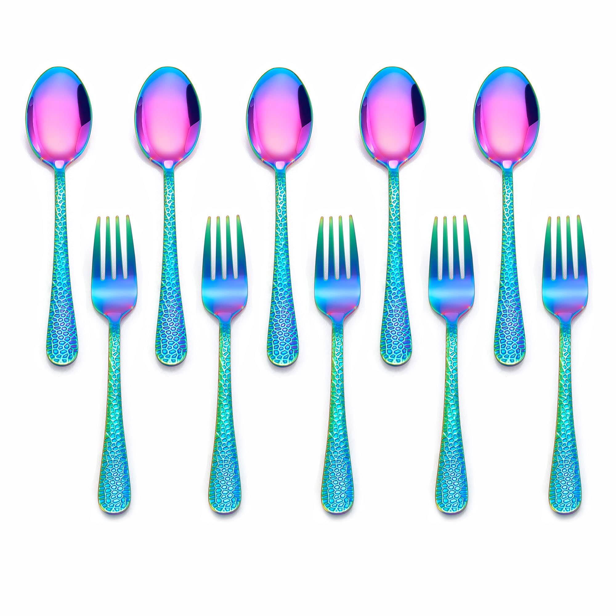 LIANYU 10-Piece Kids Silverware Set, Rainbow Toddler Utensils