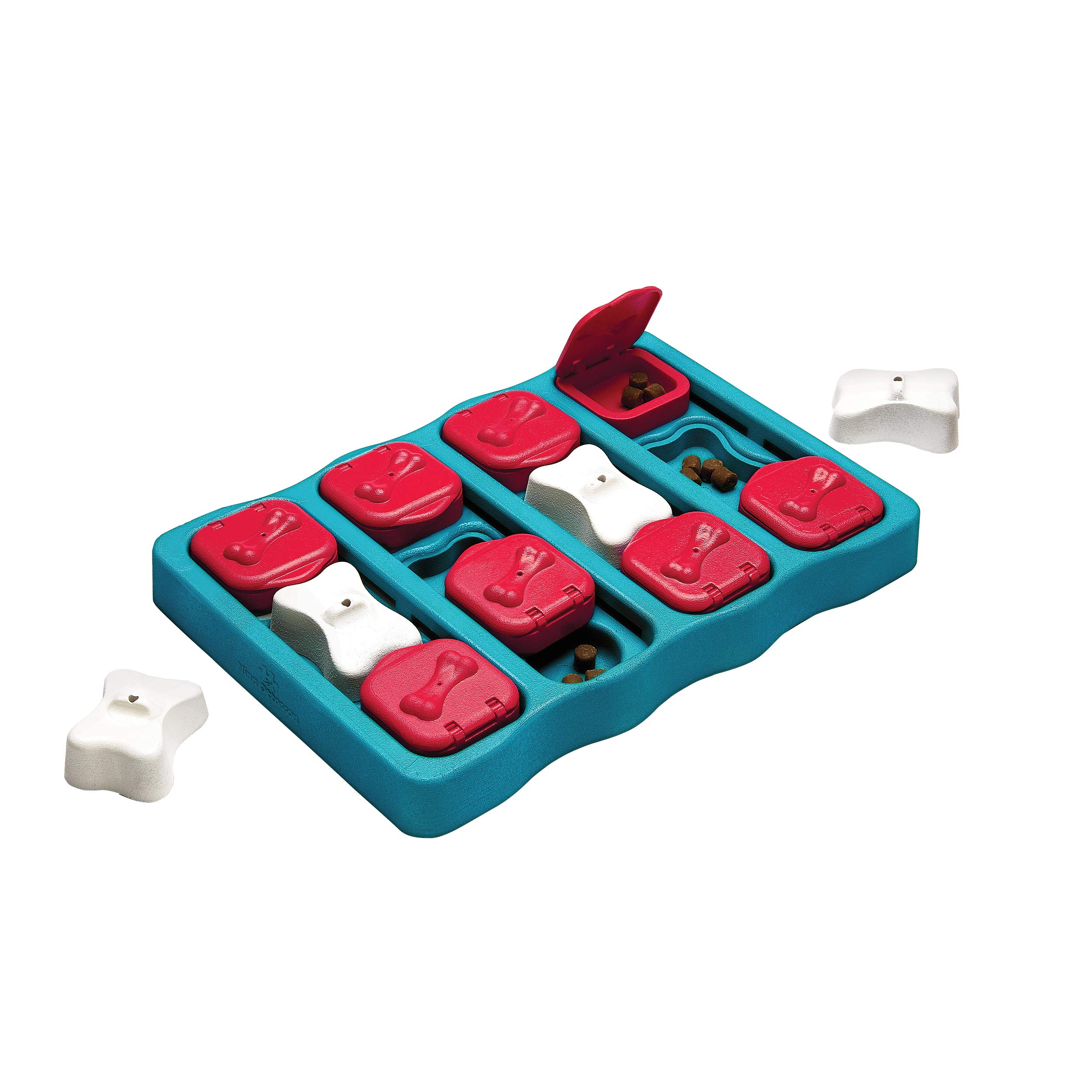 Nina Ottosson by Outward Hound Interactive Treat Puzzle Game Dog Toys Level  2 (Intermediate) Teal,Red, White and Brown