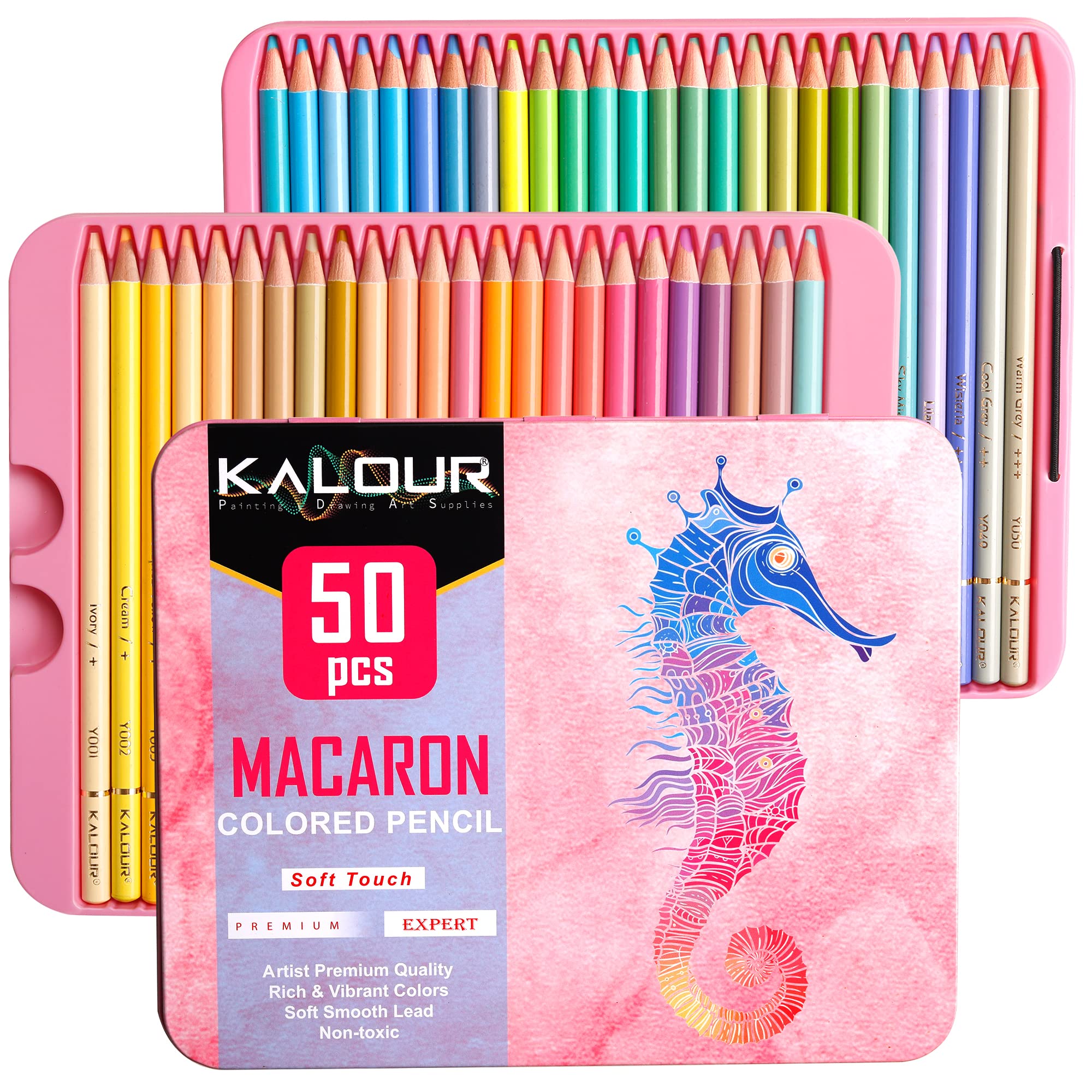 KALOUR Macaron Pastel Colored Pencils,Set of 50 Colors,Artists Soft  Core,Ideal for Drawing Sketching Shading,Coloring Pencils for Adults Kids  Beginners
