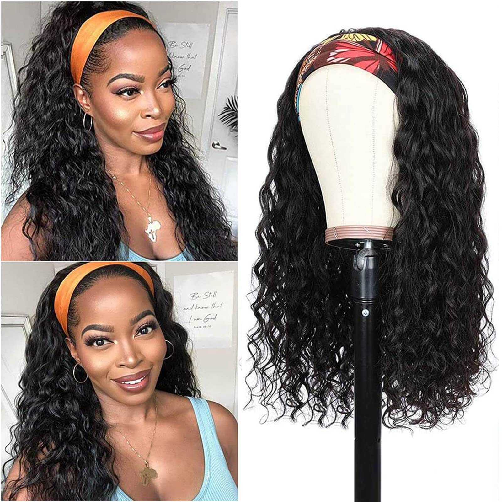 REMY HAIR Black Wig with Bangs 20 Inch Long Straight 100% Human Hair Wig  Glueless None Lace Front Wigs Unprocessed Brazilian Virgin Hair Wig with