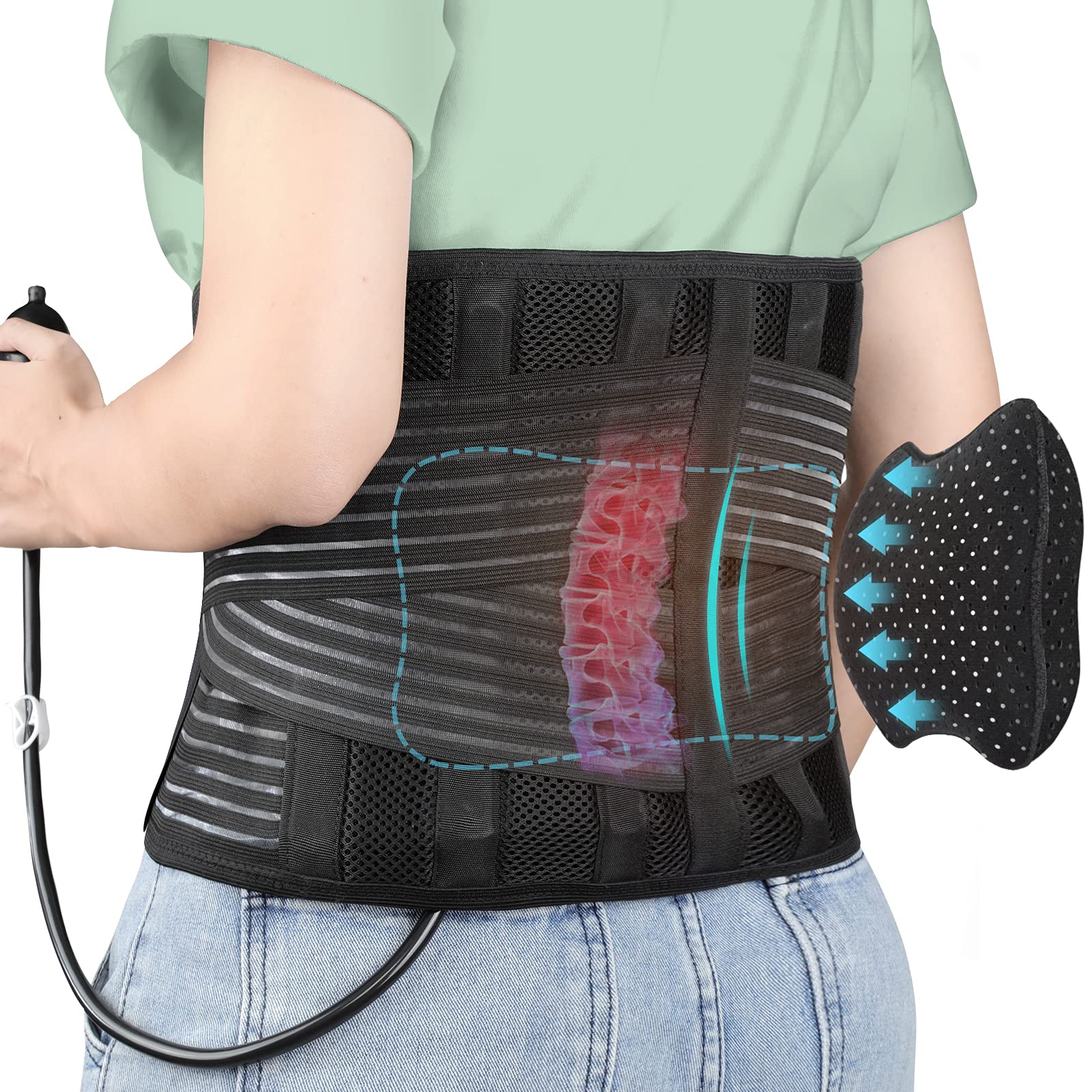 DARLIS Back Brace with Inflatable Pad - Immediately Relieve Lower Back Pain,  Herniated Disc, Sciatica, Scoliosis and more, Dual Adjustable Support  Straps - Lower Back Brace for Men Women S/M 28- 38