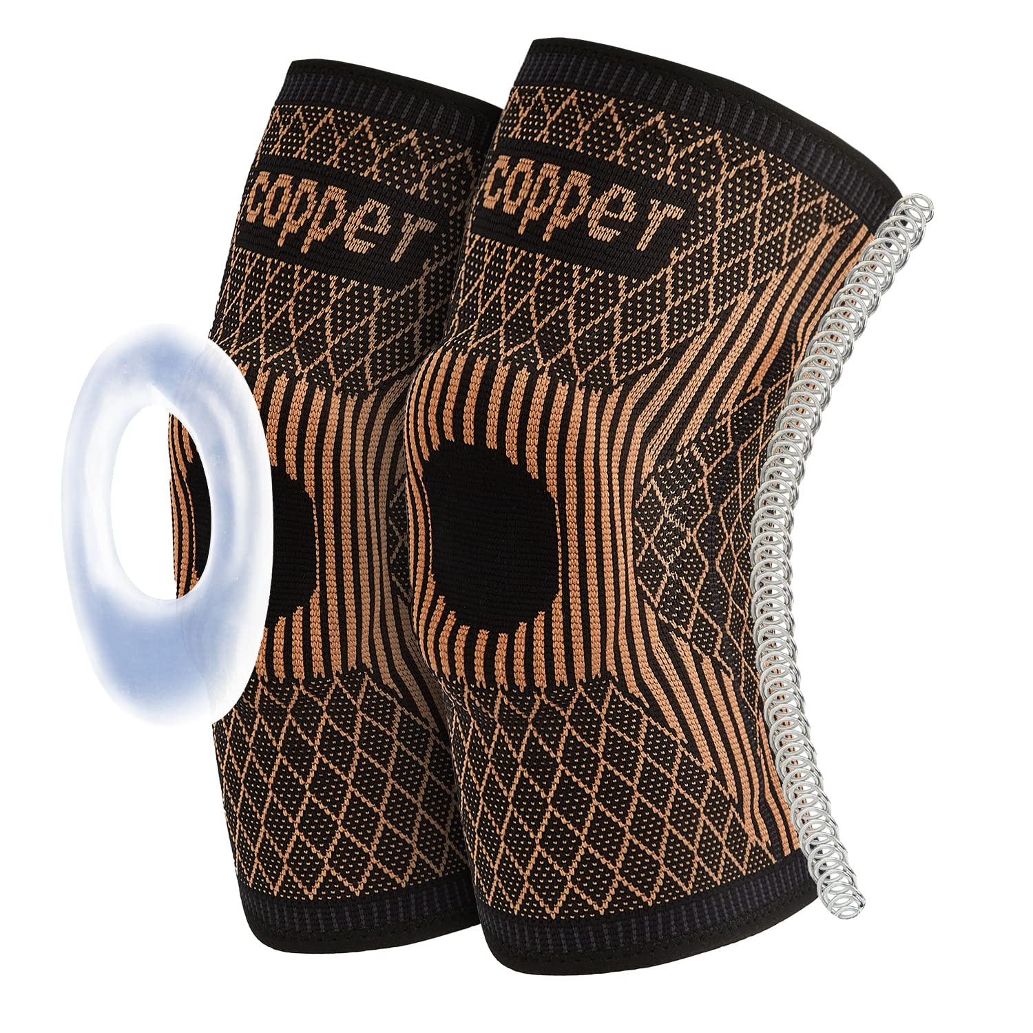 Domaste Copper Knee Brace with Patella Gel Pads and Side Stabilizers (2  pack) - Knee Compression Sleeves Support for Men & Women - Medical Grade  Knee Pads for Running ACL(Tan L) L Tan