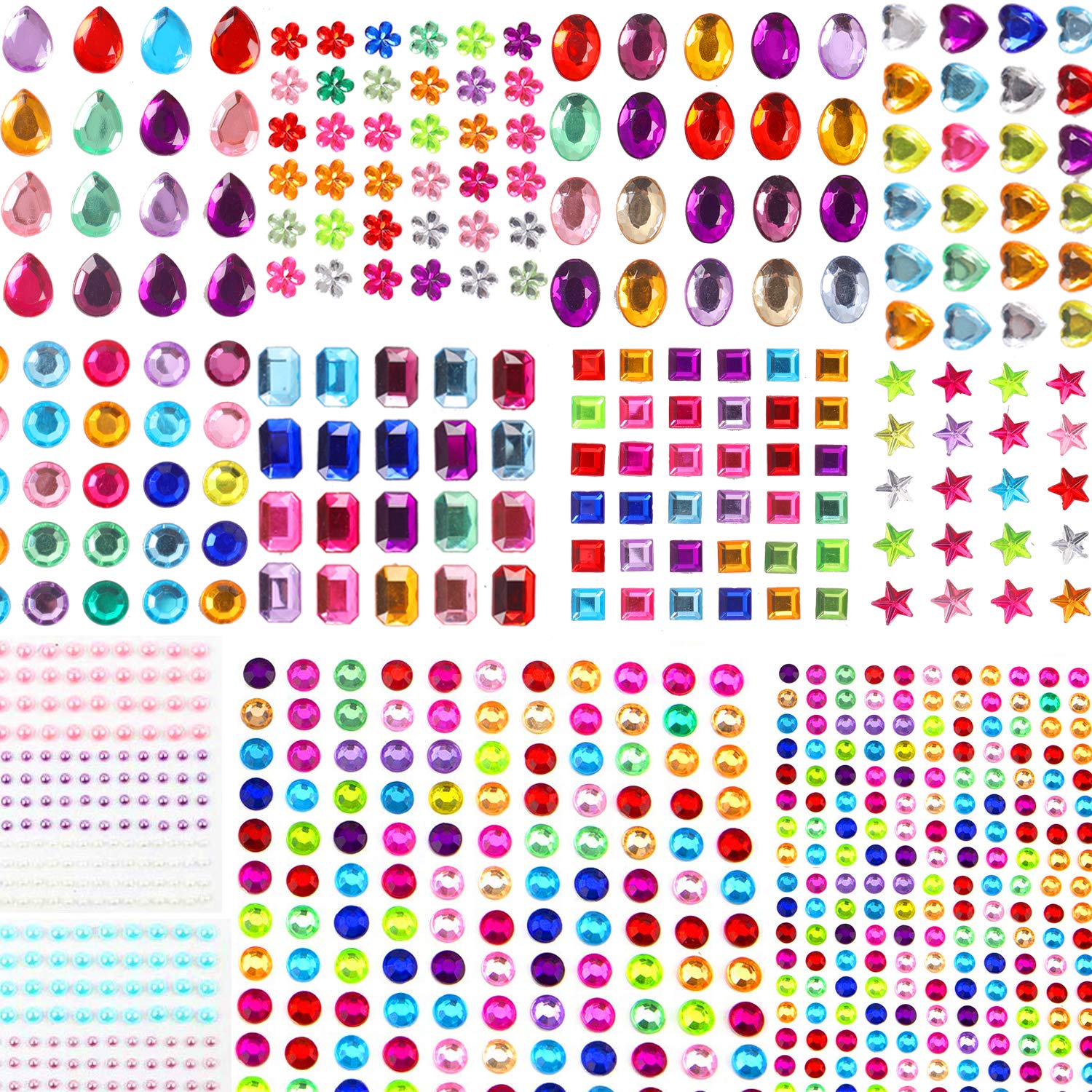 1782pcs Gems Stickers Self Adhesive Gems for Crafts Bling Rhinestones for  Crafts Assorted Shapes Jewels Rhinestones