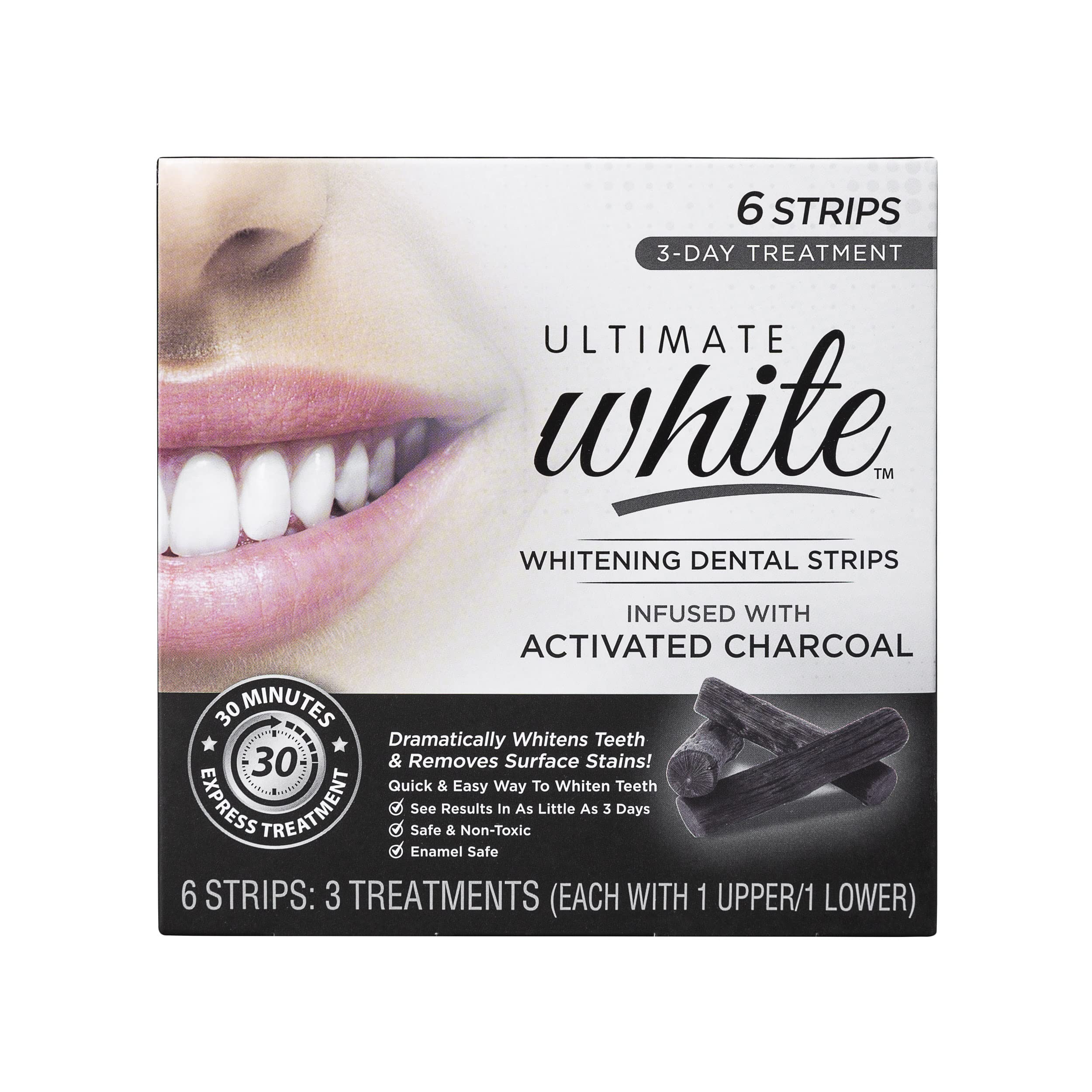 Ultimate White Teeth Whitening Strip Set With Activated Charcoal Teeth 