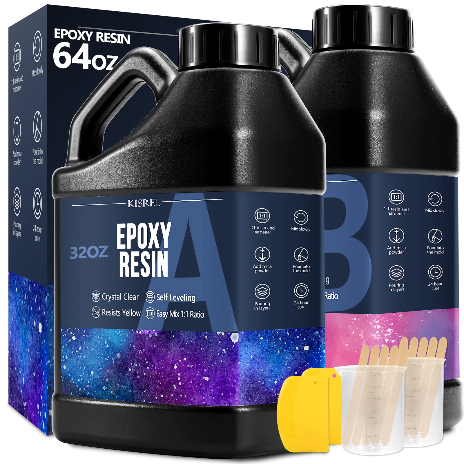 Epoxy Resin 64OZ - Crystal Clear Epoxy Resin Kit - No Yellowing No