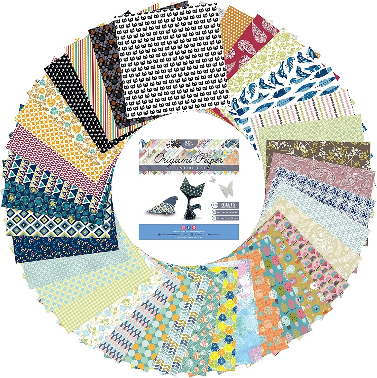 Origami Paper Set - 120 Sheets - Traditional Japanese Folding Papers  Including Floral, Animal Prints, Aztec, Geometric - Origami Paper 6x6 - Origami  Papers for Kids & Adults - Mozart Origami Kit