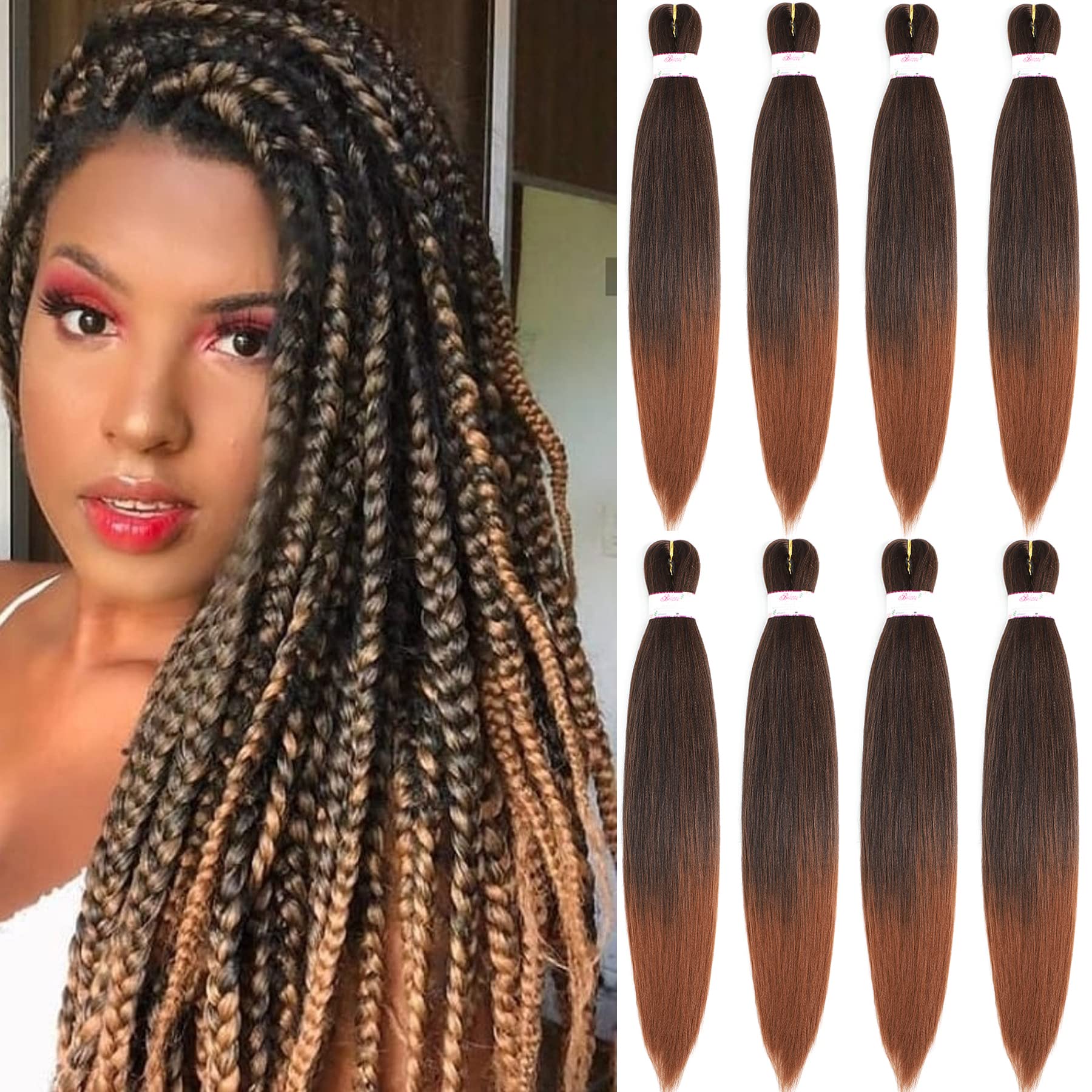 BEFUNNY Braiding Hair Pre Stretched Braiding Hair 24 Inch 8 Packs