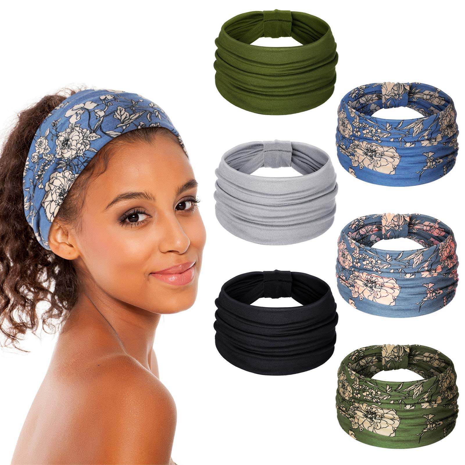 Chuangdi 6 Pieces Headband with Buttons for Mask African Boho Knot Turban  Headbands Nurse Elastic Headbands Sport Beach Hair Accessories for Women