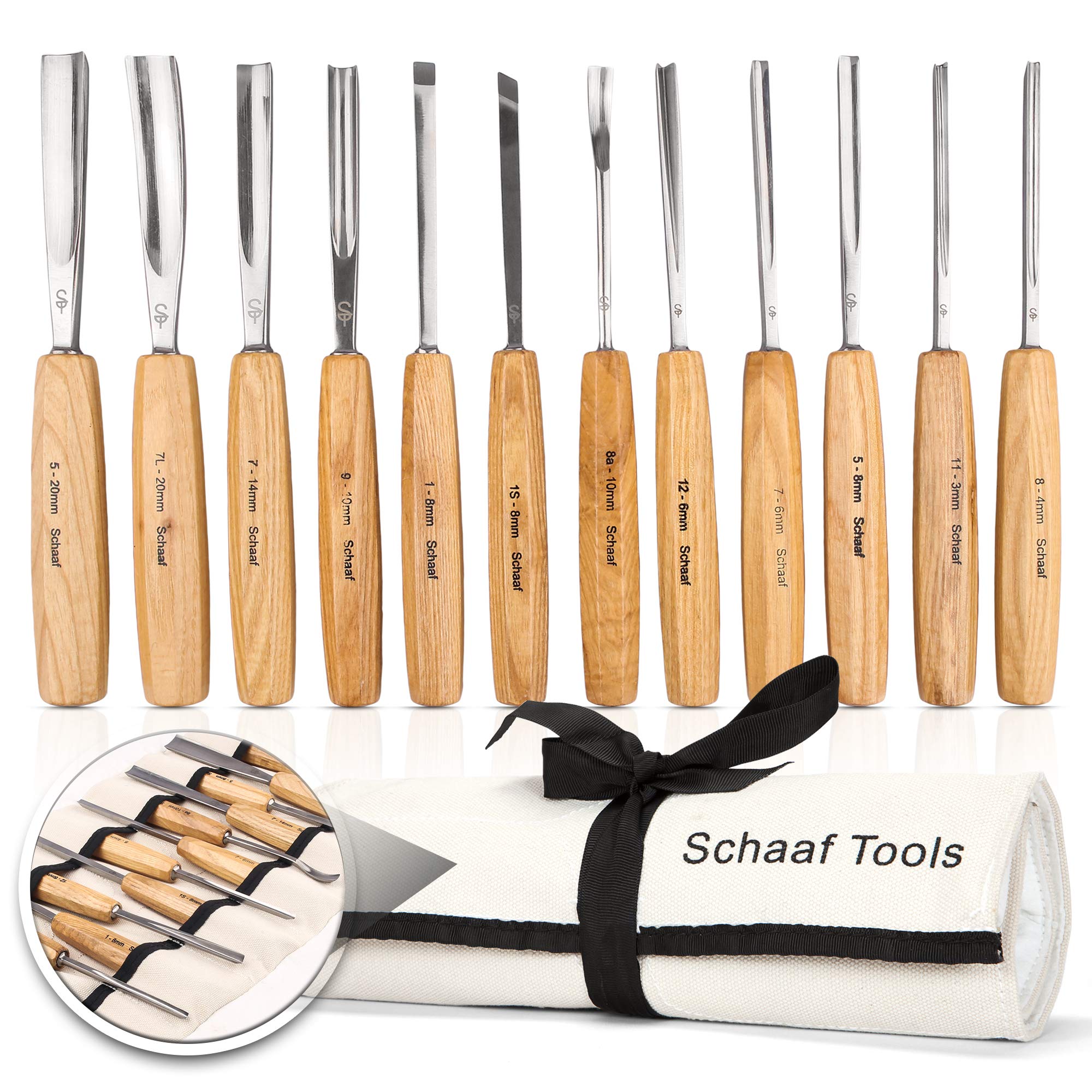 Schaaf Wood Carving Tools Set of 12 Chisels with Canvas Case, Gouges and Woodworking  Chisel Set for Beginners and Professionals, Razor Sharp CR-V 60 Steel  Blades
