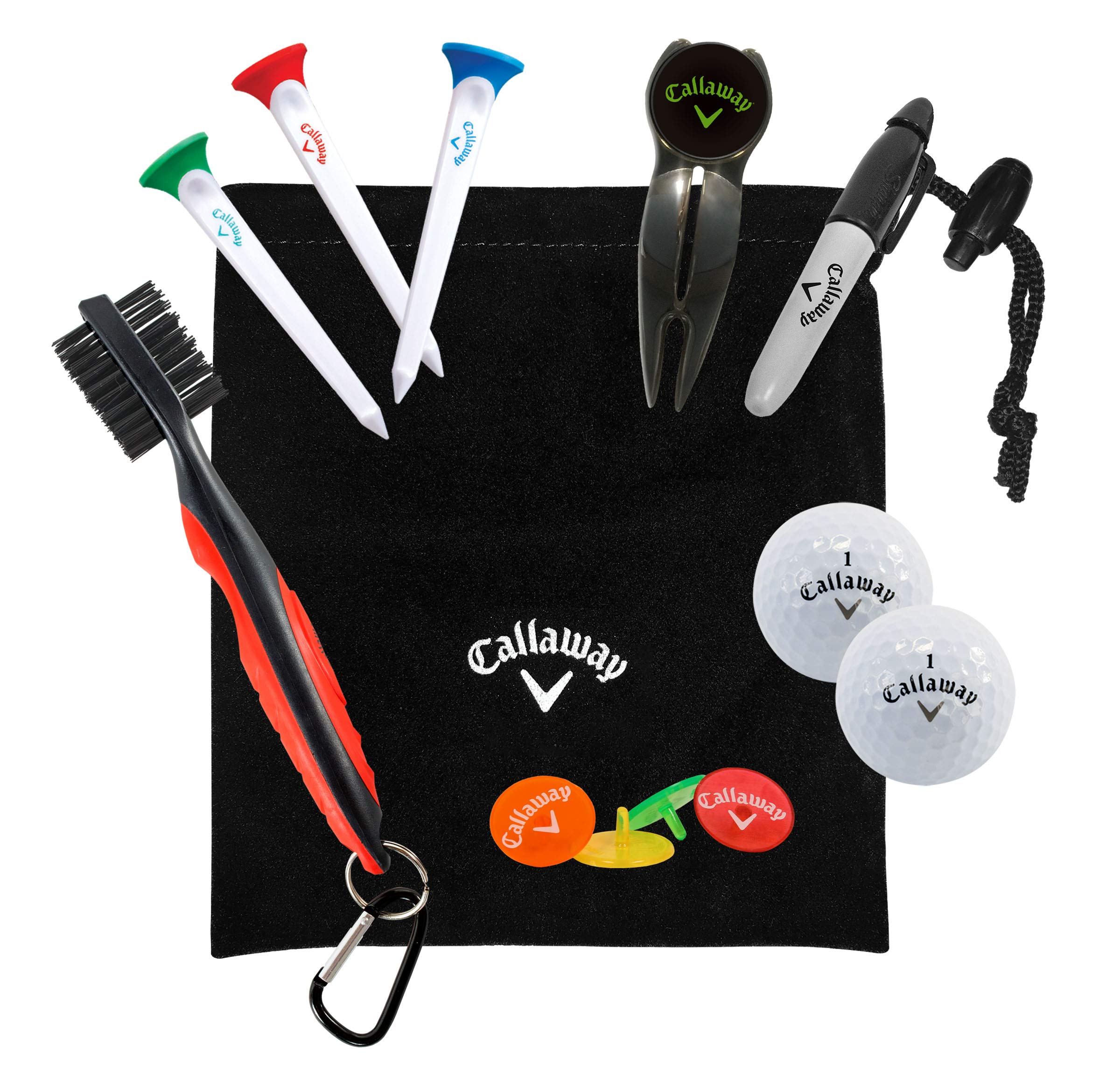 Callaway On-Course Golf Accessories Gift Set with Golf Club Brush & Divot  Repair Tool with Ball Marker,Black