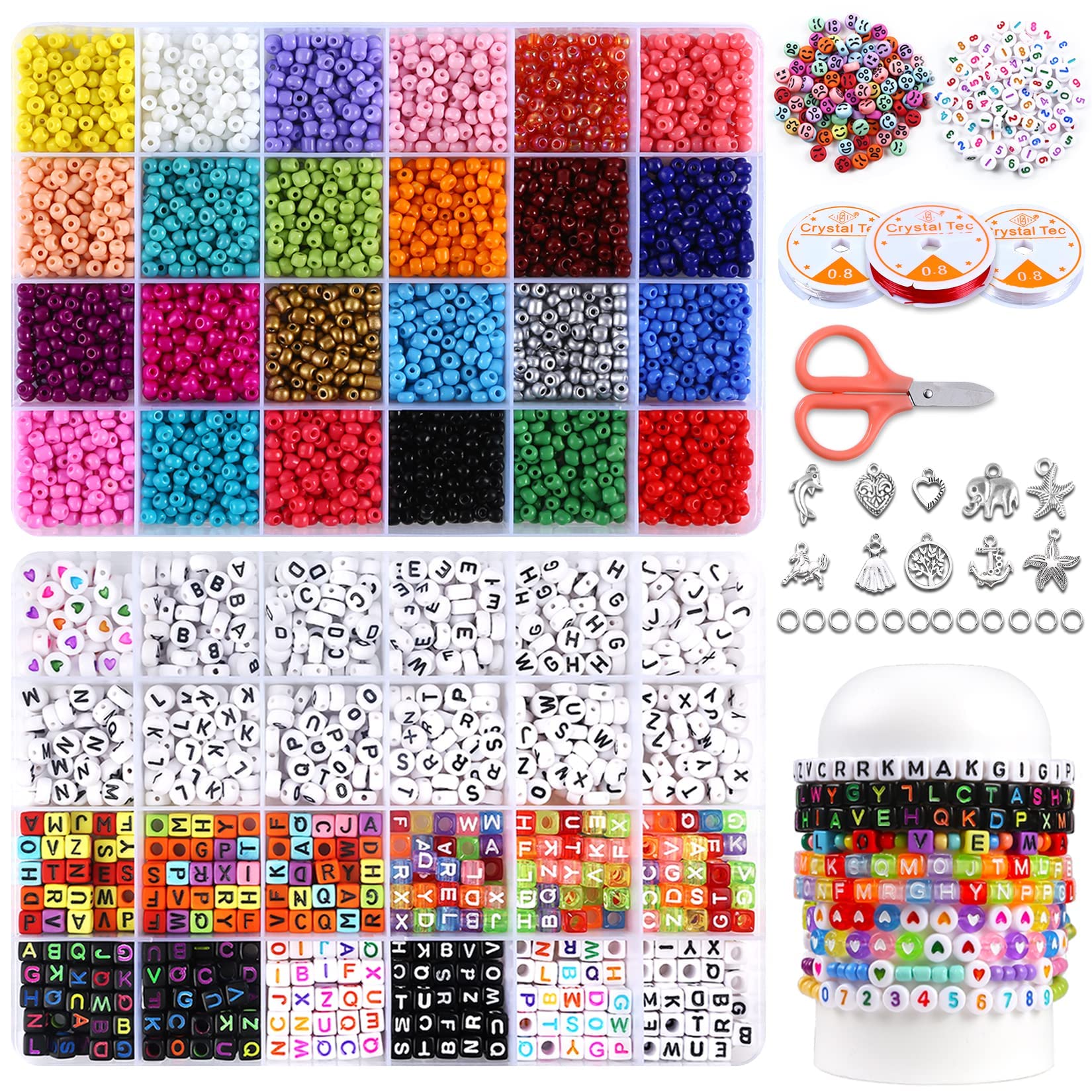 Bead Bracelet Making Kit 3800pcs 4mm Glass Seed Beads and 1200 pcs Letter  Beads for DIY Friendship Bracelets Jewelry Making with 3 Rolls of 10m Rope  and Pendant 11 (A Upgrade kit)