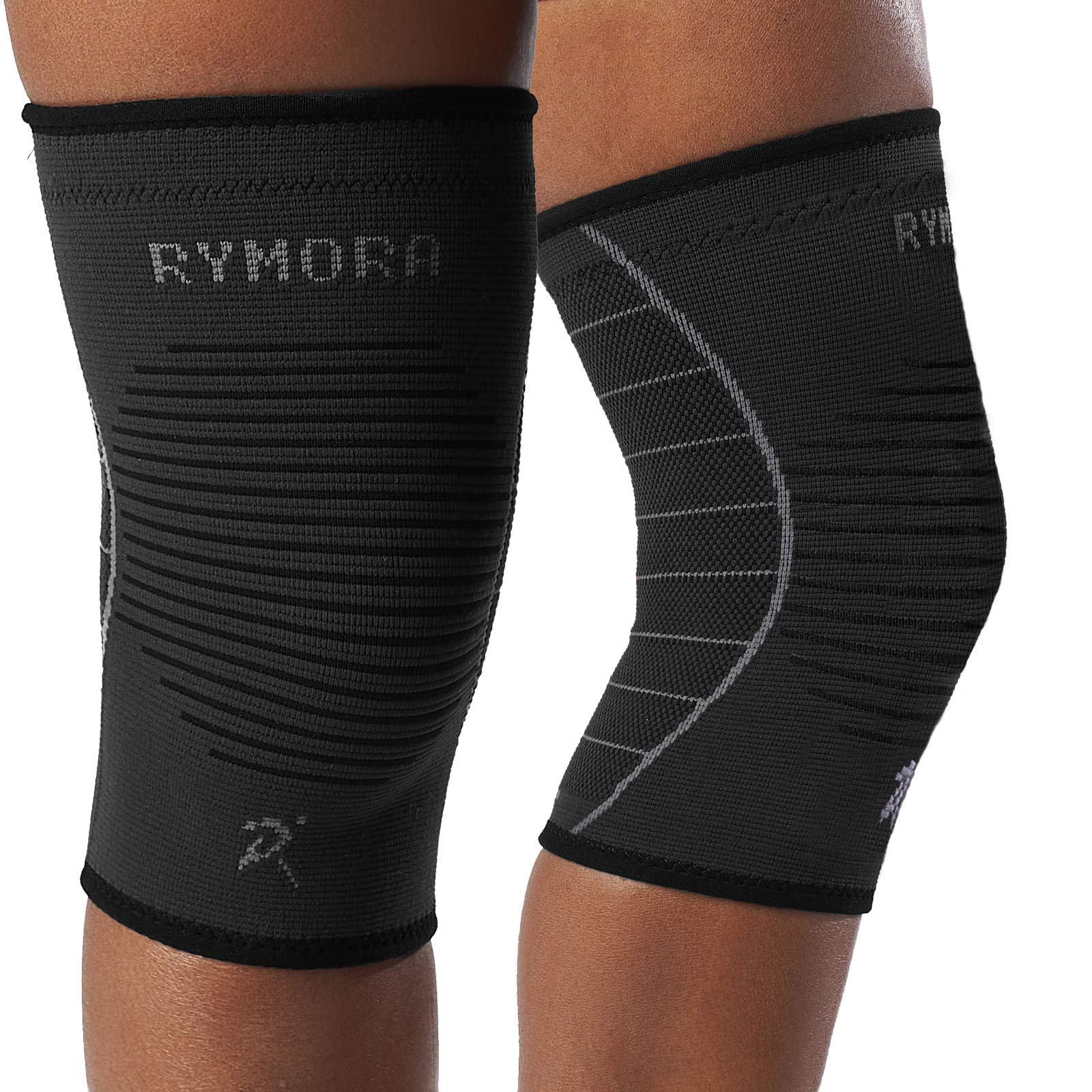 Rymora Knee Support Brace for Woman and Man- Knee Compression Sleeves  Comfortable and Secure Sleeve Supports for Weight Lifting Running Sports  Weak Joints Fitness (L Single Black) L Black 1