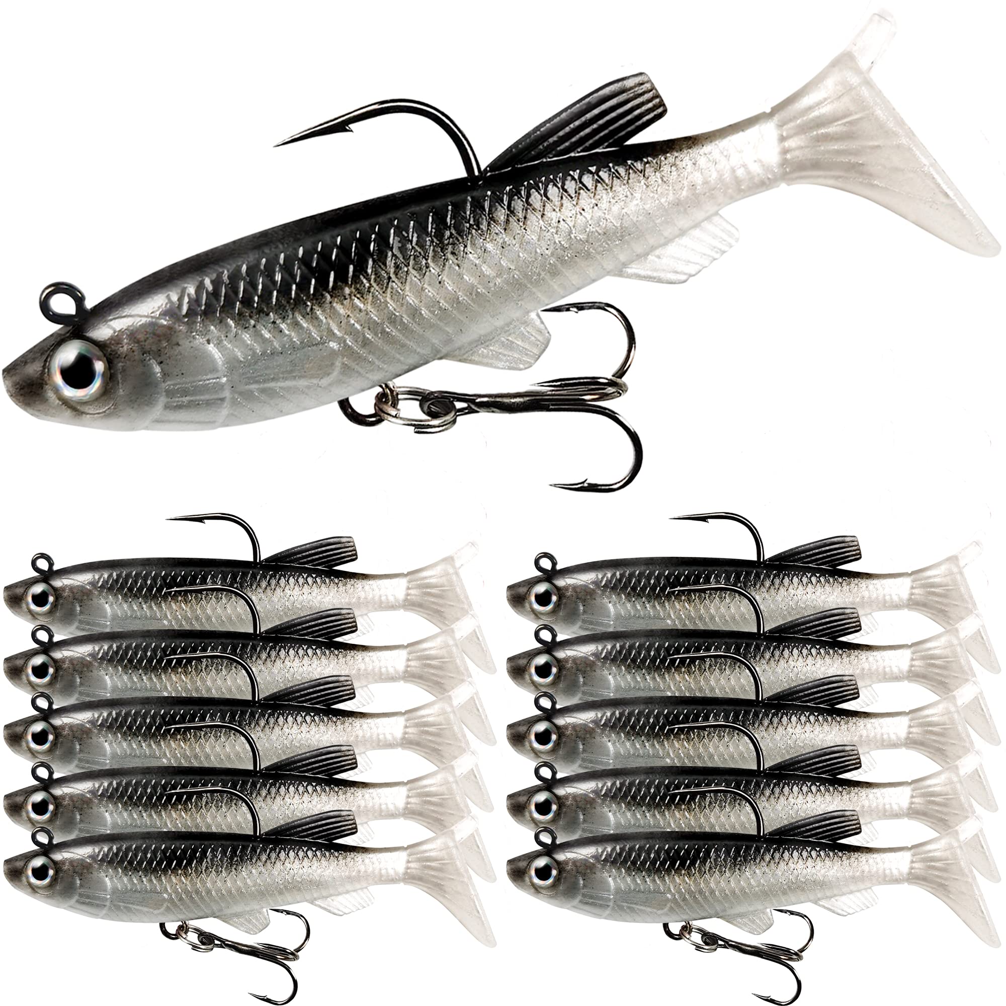 Soft Fishing Shad Lure 3d Eyes T tail Swimbaits Bass Fishing