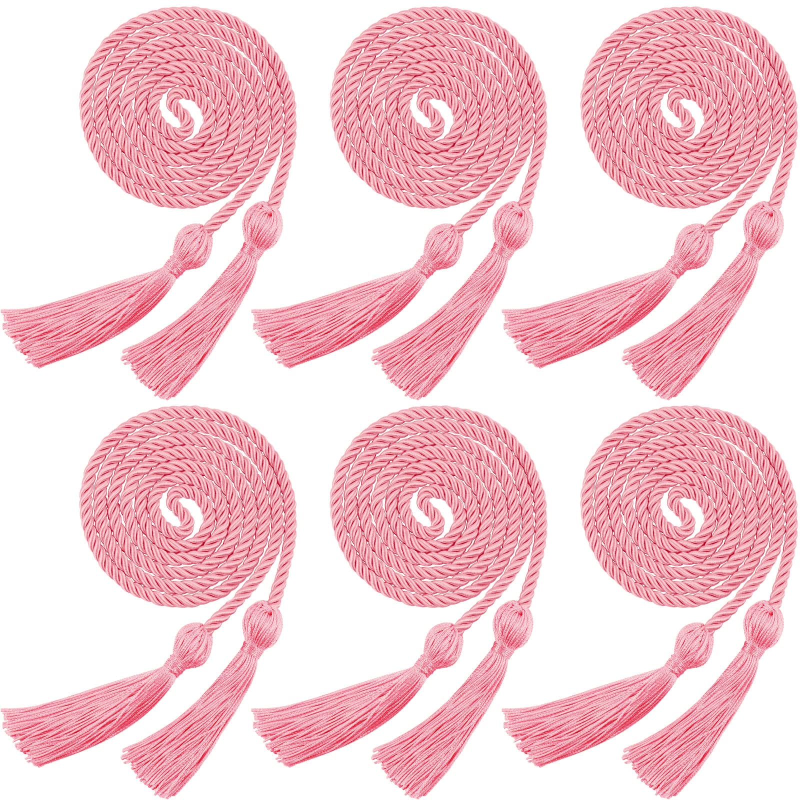 6 Pieces Graduation Cords Rope Belt Honor Cords Graduation Ceremonies Honors  Cords Long Tassel for Graduation Photos Parties Activities (Pink)