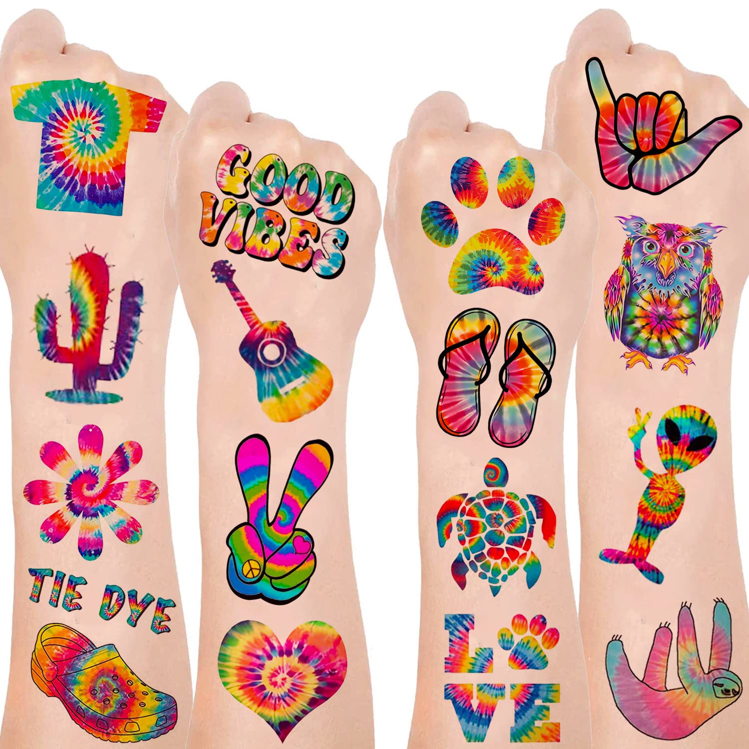 Tie Dye Party Favor 192PCS Tie Dye Temporary Tattoos Stickers 16