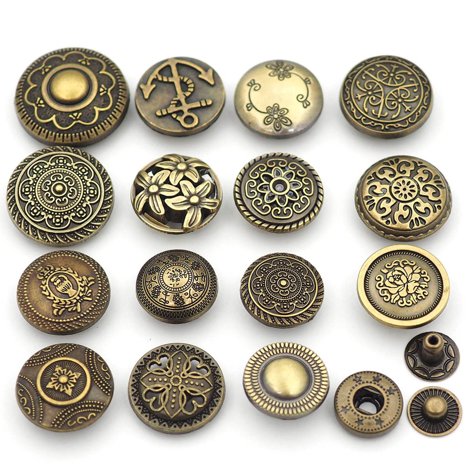 12 Design 15mm Vintage Elegant Carved Bronze Color Snaps Metal Decorative  Button For Clothes Leather Craft Sewing Accessories - Buttons - AliExpress