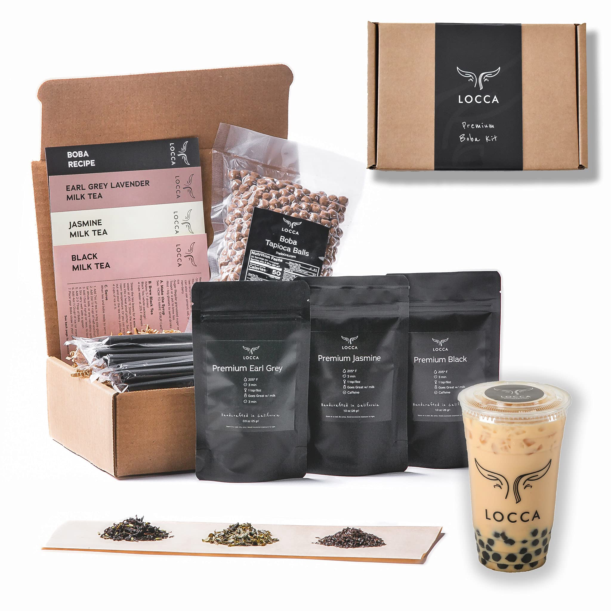 Locca Classic Boba Tea Kit, with Boba Pearls Premium Earl Grey Lavender,  Jasmine, Black Tea, 24+ Boba Drinks, Premium Loose Leaf Teas, DIY Kit  for Boba Making