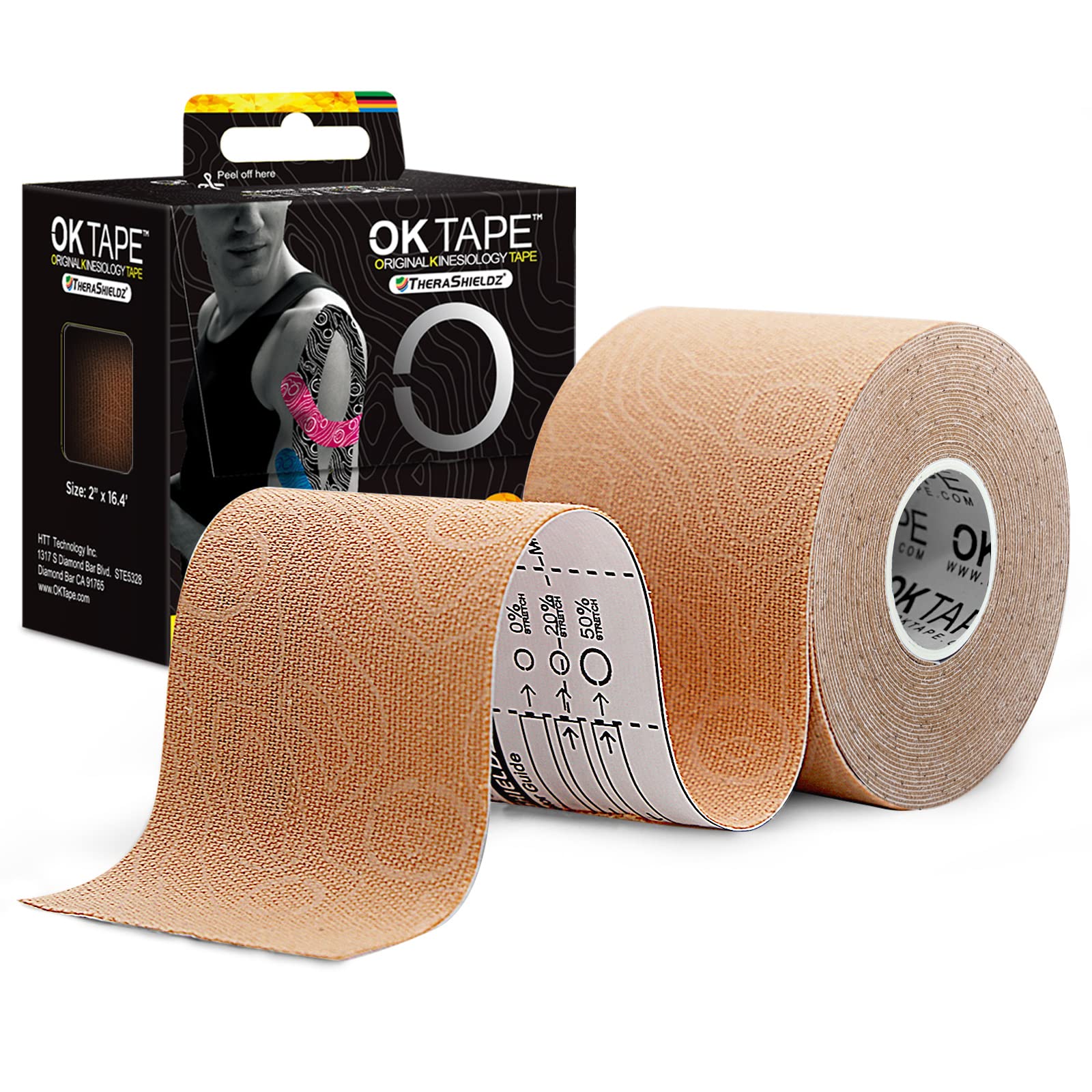 OK TAPE PRO Kinesiology Tape, 2inch x Long Roll 16ft Free Cut Tape, Elastic  Athletic Tape Therapeutic Latex Free, Beige+Beige