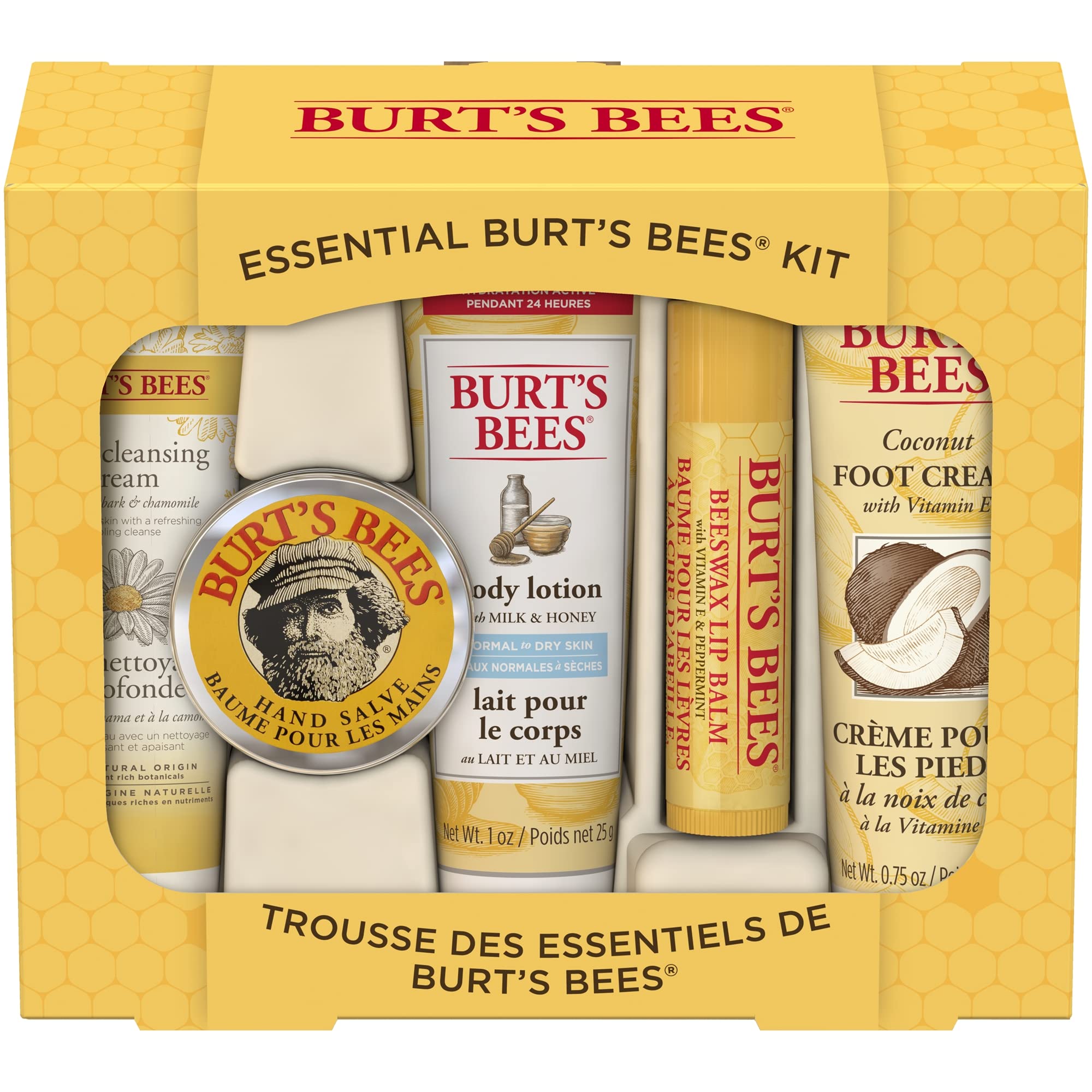 Burt's Bees Gift Set, 5 Essential Prodcuts, Deep Cleansing Cream, Hand  Salve, Body Lotion, Foot Cream