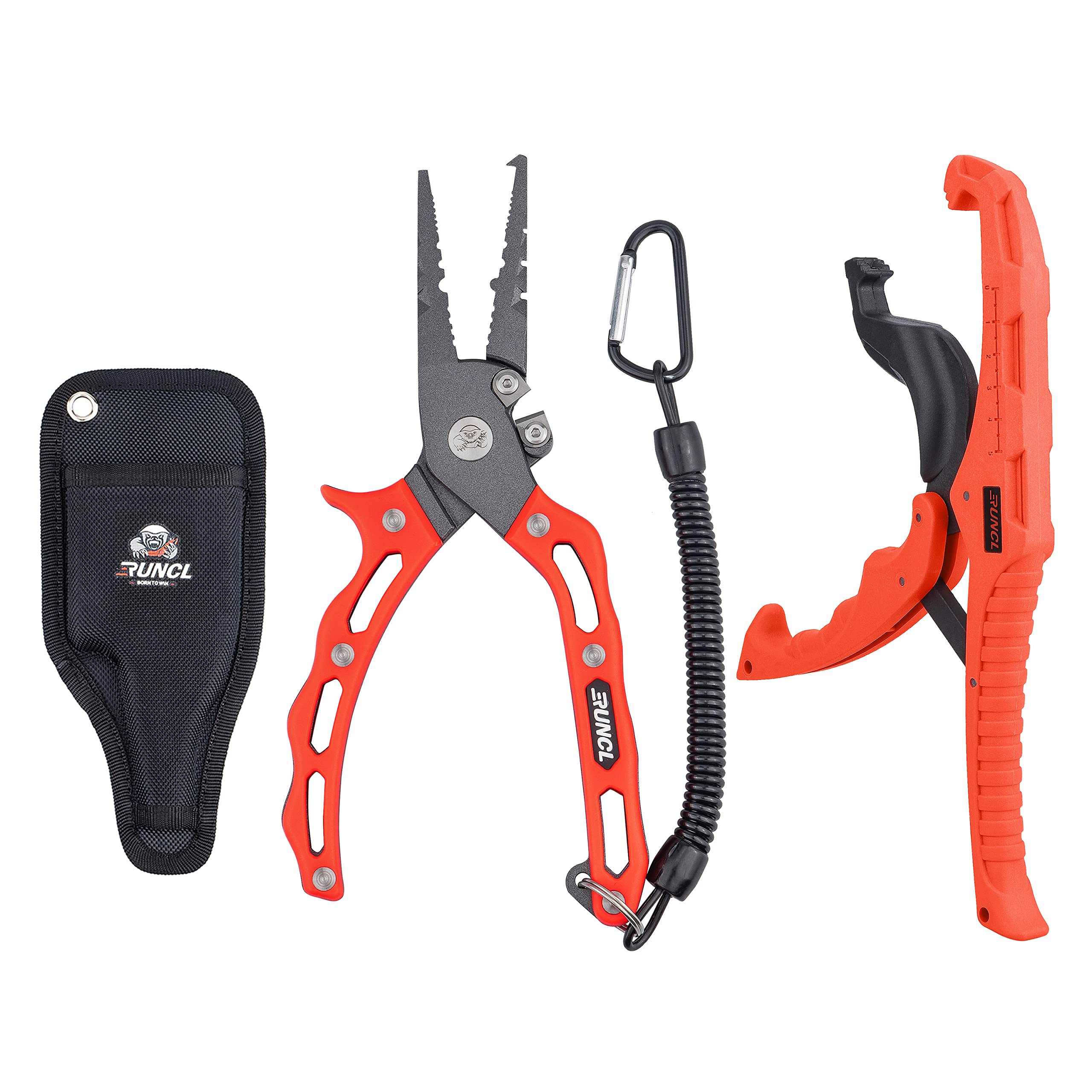 Spring loaded pliers with belt clip holster, fish gripper, 5 to 8