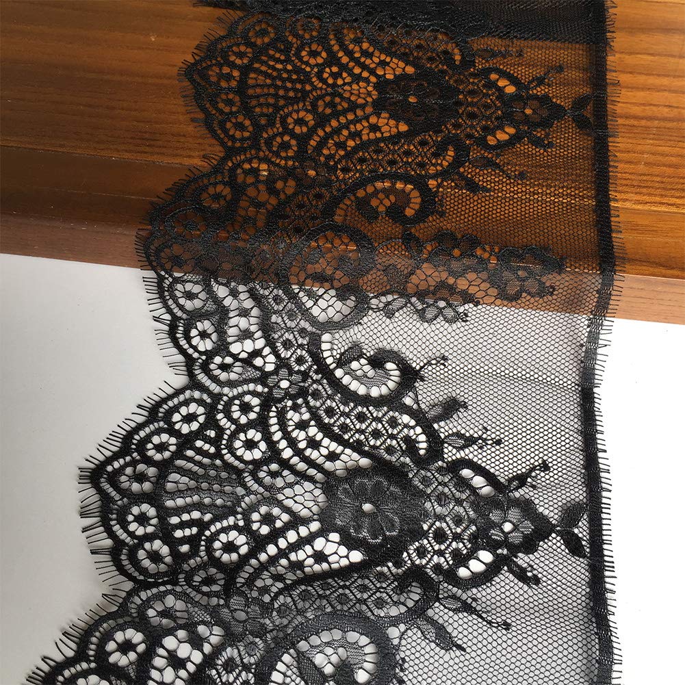 II 55 inch Lace Fabric Soft Black Skull Lace Fabric Cross Tulle Fabric Floral Lace Fabric for DIY Dress Top Dress Sew,Party Overlay,Curtains,Tablecloth