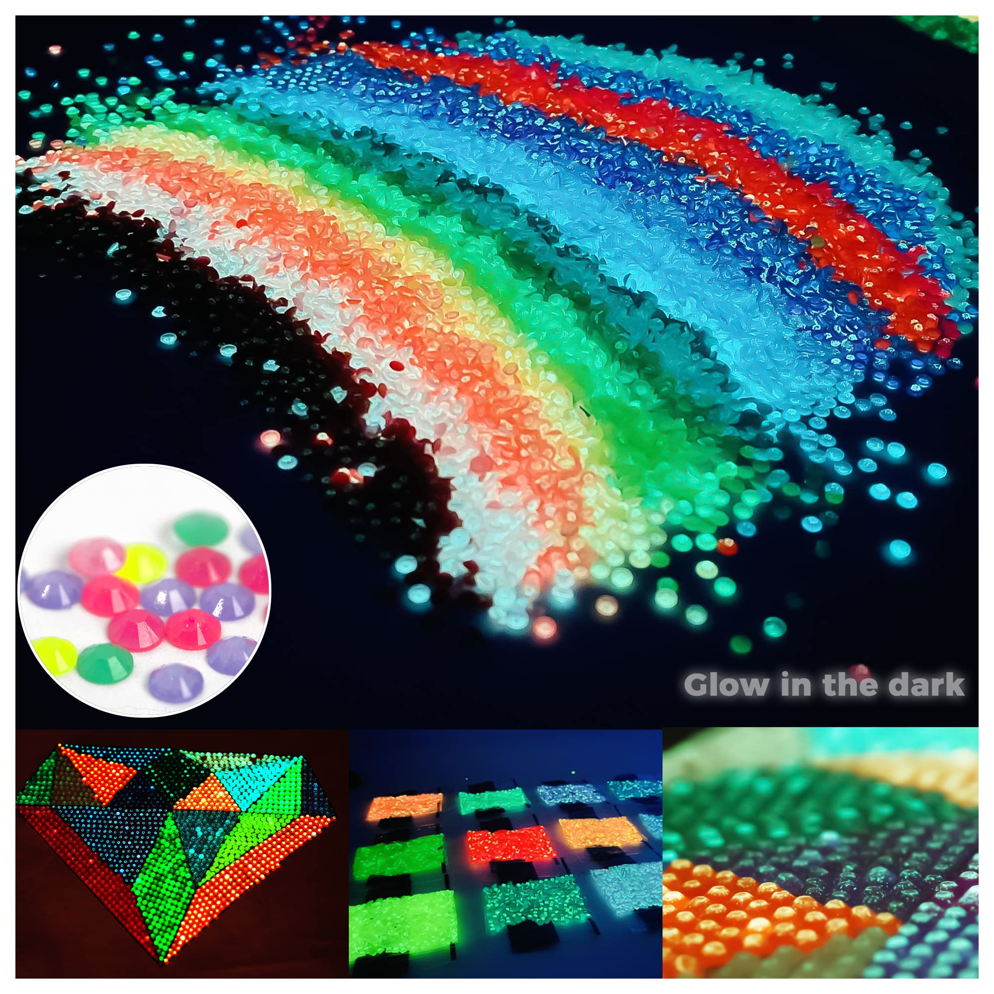 Glow in The Dark Diamond Painting Beads for Diamond Dots Accessories 20  Colors Round Diamond Painting Drills Flatback Rhinestones for Crafts  Diamonds for Diamond Painting Bead Art Gem Art 20000PCS Round 1000