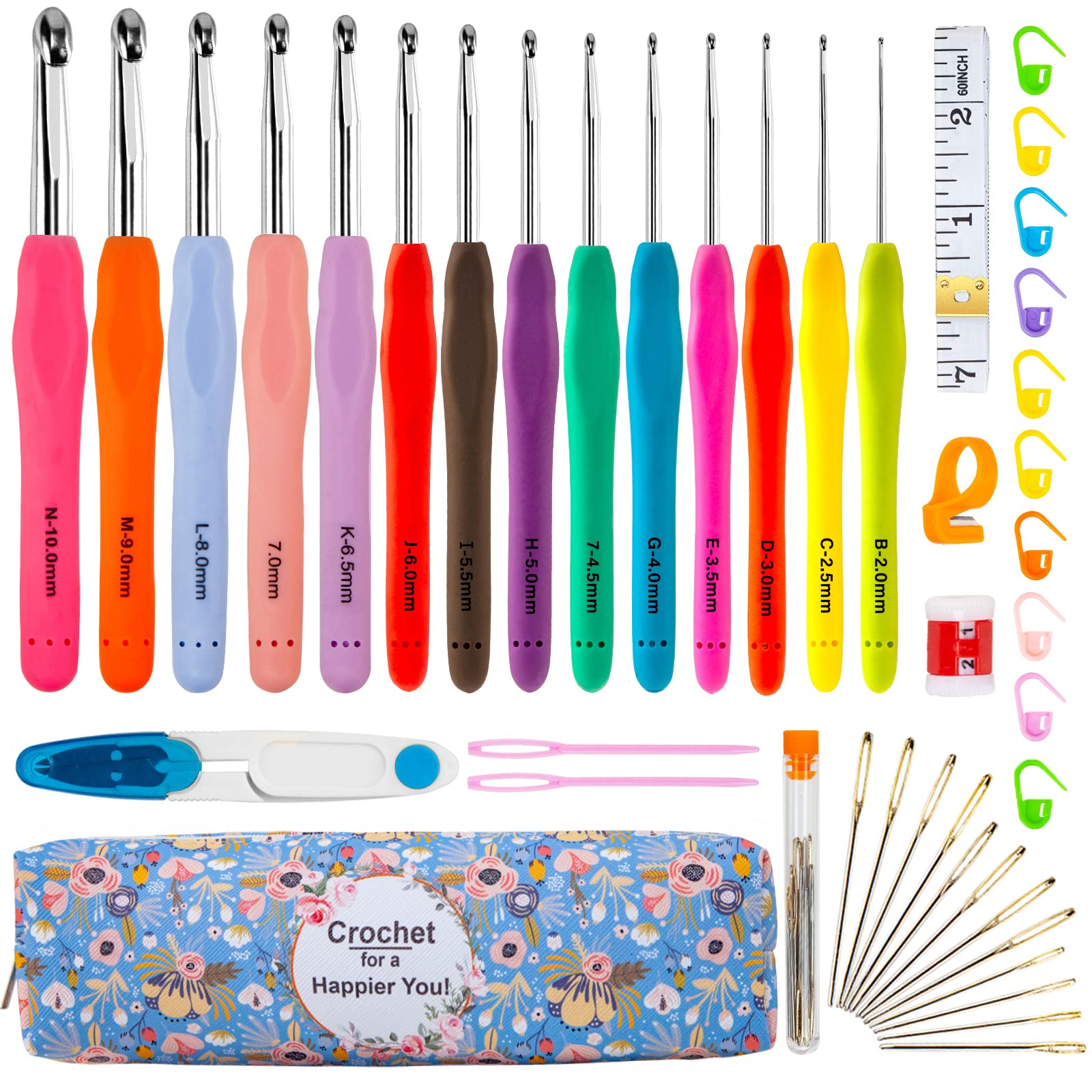 Crochet Hooks 43 PCS Drawdart 14 Sizes Ergonomic Crochet Hook Set with Case  and Crochet Accessories Extra Long Crochet Needles for Arthritic Hands  Crochet Kits Suitable for Knitter Enthusiasts