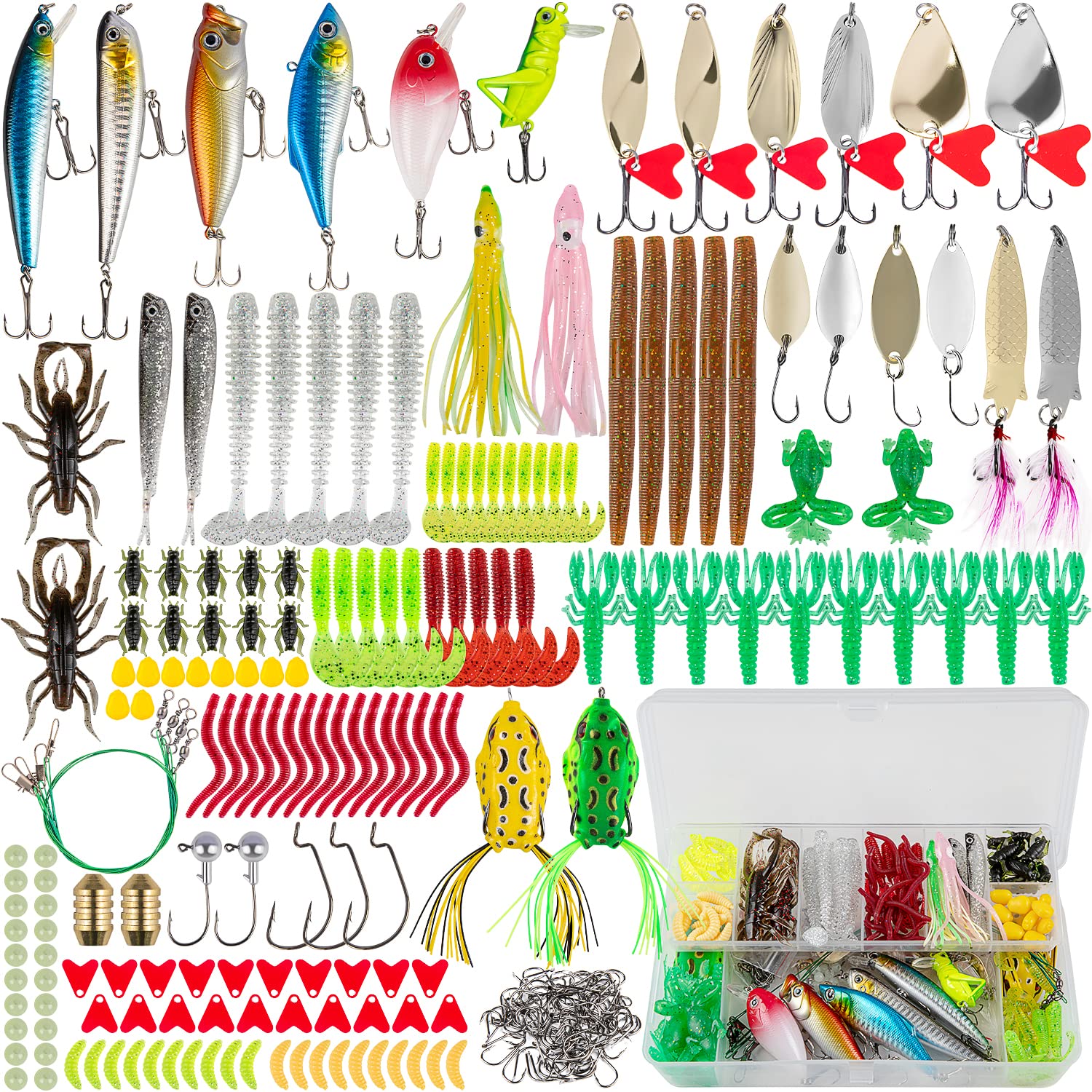 GOANDO Fishing Lures Kit for Freshwater Bait Tackle Kit for Bass Trout  Salmon Fishing Accessories Tackle Box Including Spoon Lures Soft Plastic  Worms Crankbait Jigs Fishing Hooks 380 Pcs Fishing Lures