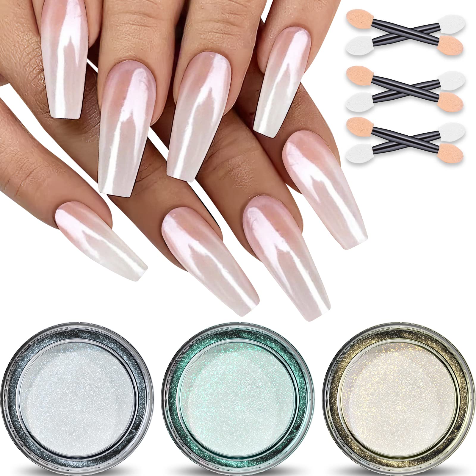 Chrome Nail Powder - White Pearl Chrome Powder for Nails