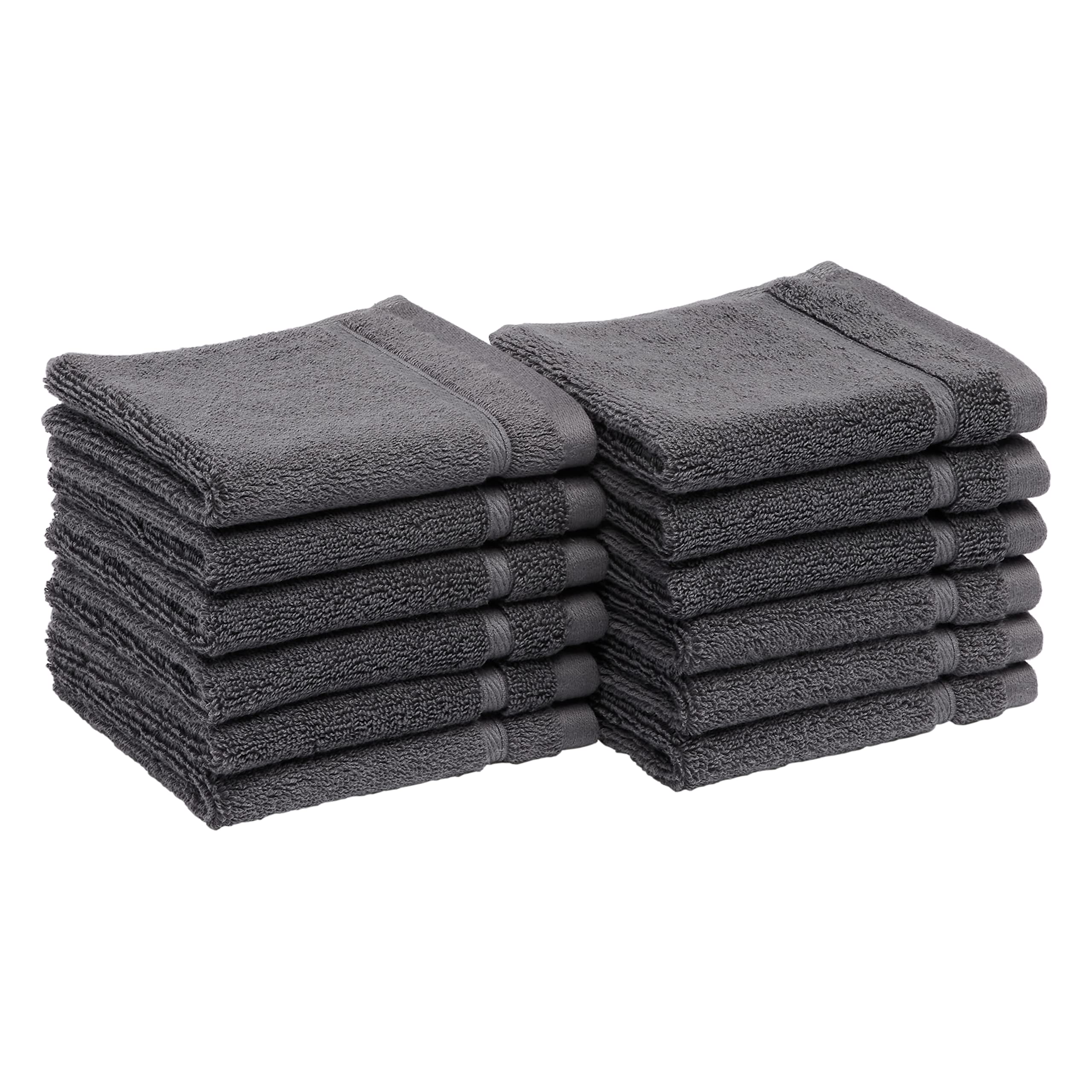 Basics Cotton Washcloths, Made with 30% Recycled Cotton Content -  12-Pack, Dark Gray Dark Grey Washcloths