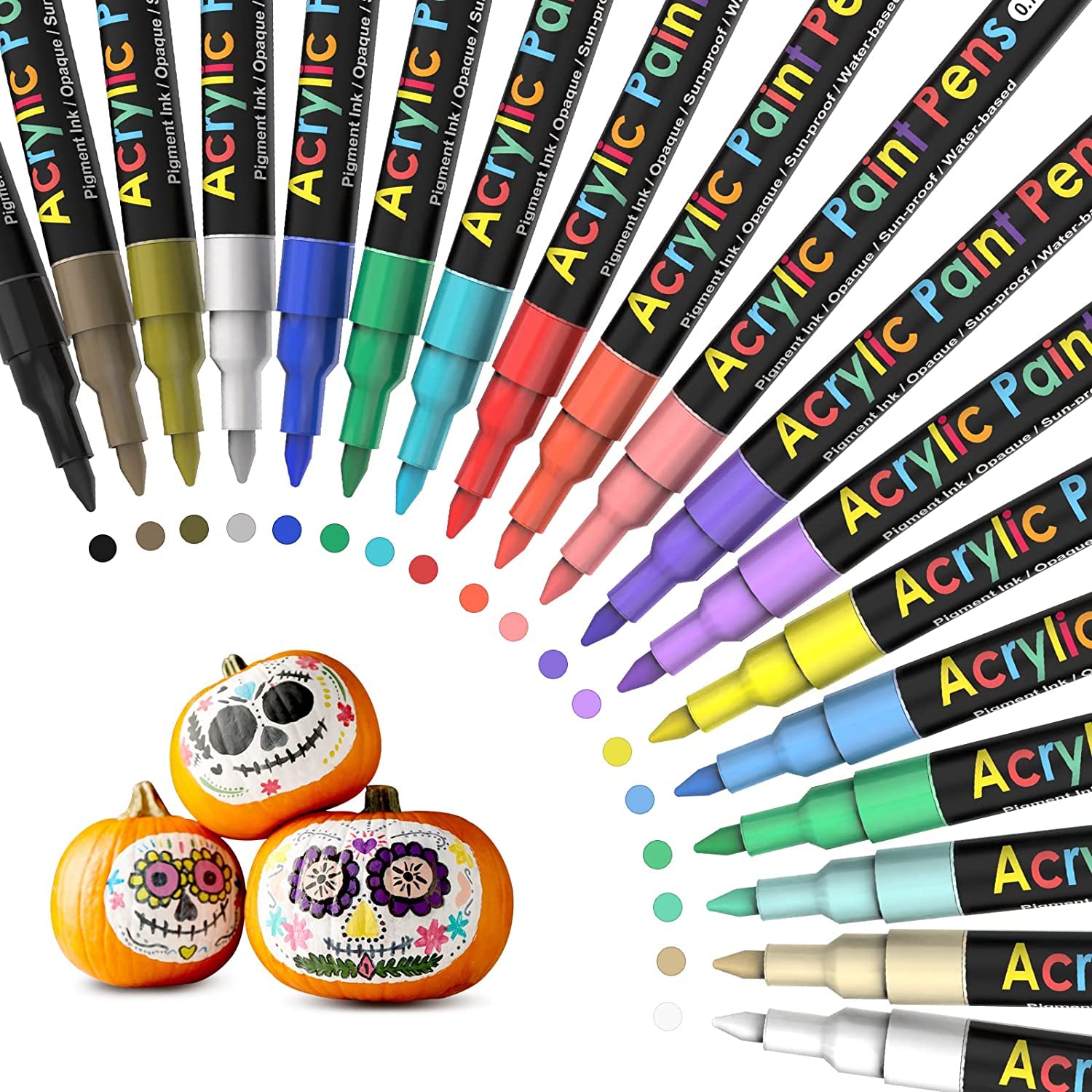 JR.WHITE Metallic Markers Pens, Silver and Gold Paint Pens, Value Set of 12  Metallic Pens for Black Paper, Glass, Rock Painting, Halloween Pumpkin