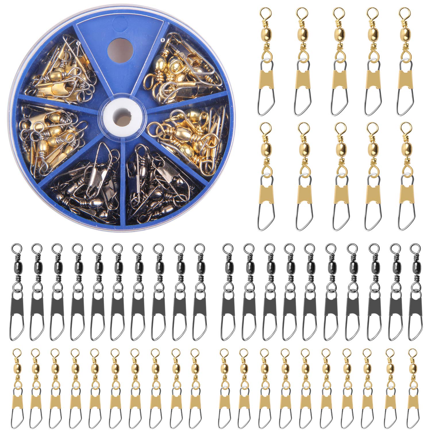 AGOOL Barrel Swivel Snap Kit - 50pcs Barrel Swivels with Safety Snaps High  Strength Fishing Quick Connect