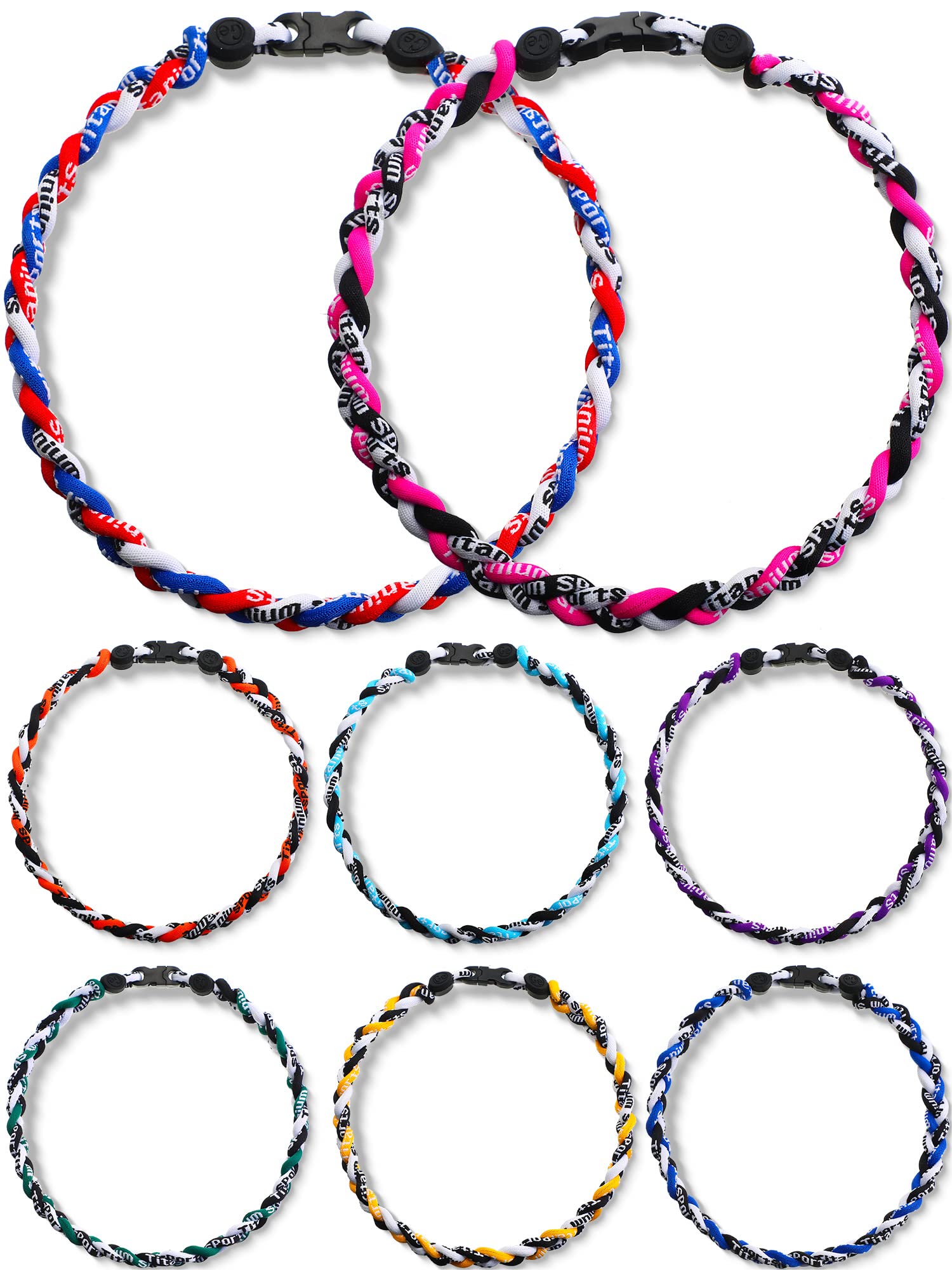 MTLEE 8 Pieces 18 Inches 3 Braided Rope Tornado Necklace Multiple Colors  Braided Baseball Necklaces