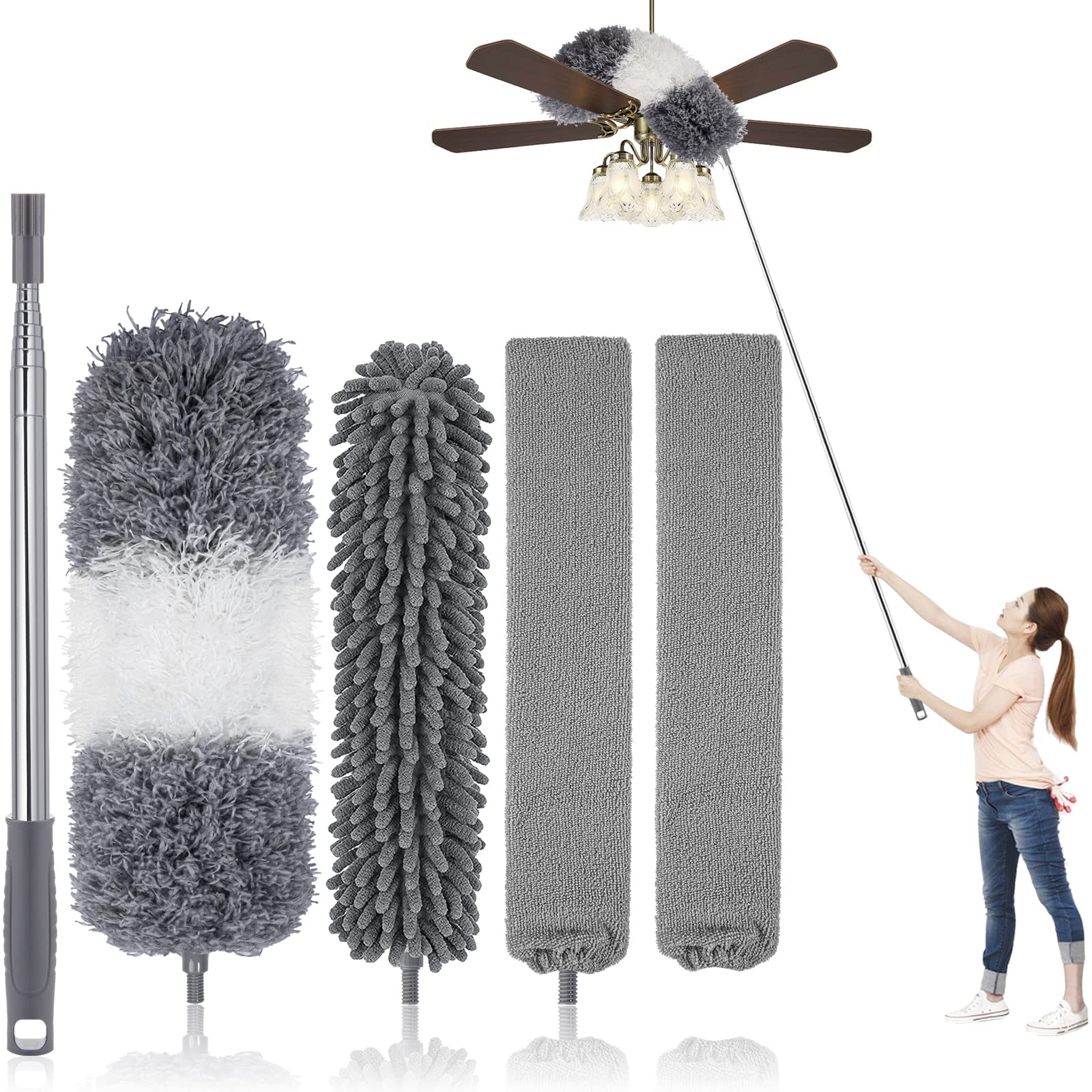 PAIKON Retractable Gap Dust Cleaner, Washable Duster with Extension Pole  30'' to 92.5'', Dusting Tools with Microfiber Feather Duster,Gap Dust