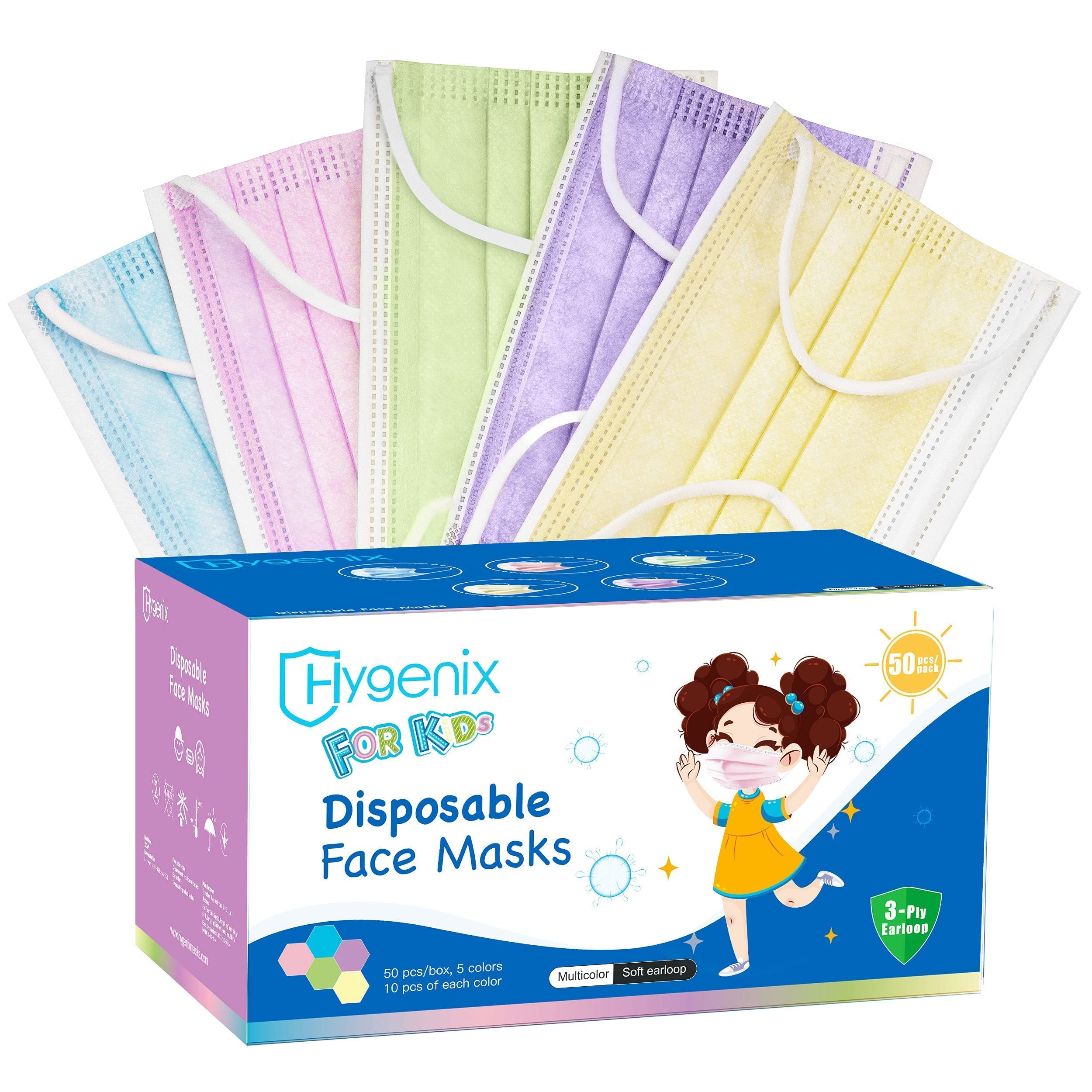 Hygenix Kids Disposable Face Masks Pack of 50 Multiple Colors 3