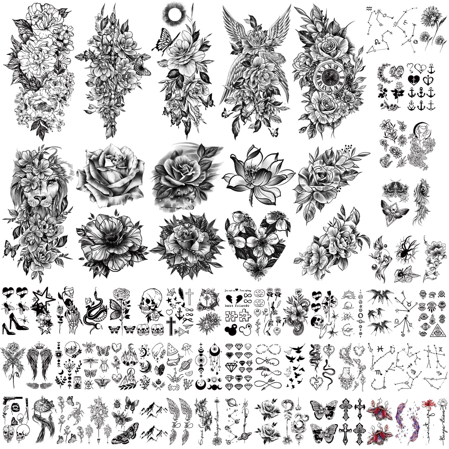 SOOVSY 70 Sheets Temporary Tattoo for Men, Includes 10 Half Arm Tattoos Temporary That Look Real and Last Long, Fake Tattoo Stickers Semi Permanent Tattoo for Women and Girl color-05 SOOVSY 70 Sheets Temporary Tattoo for Men, Includes 10 Half Arm Tattoos Temporary That Look Real and Last Long, Fake Tattoo Stickers Semi Permanent Tattoo for Women and Girl color-05