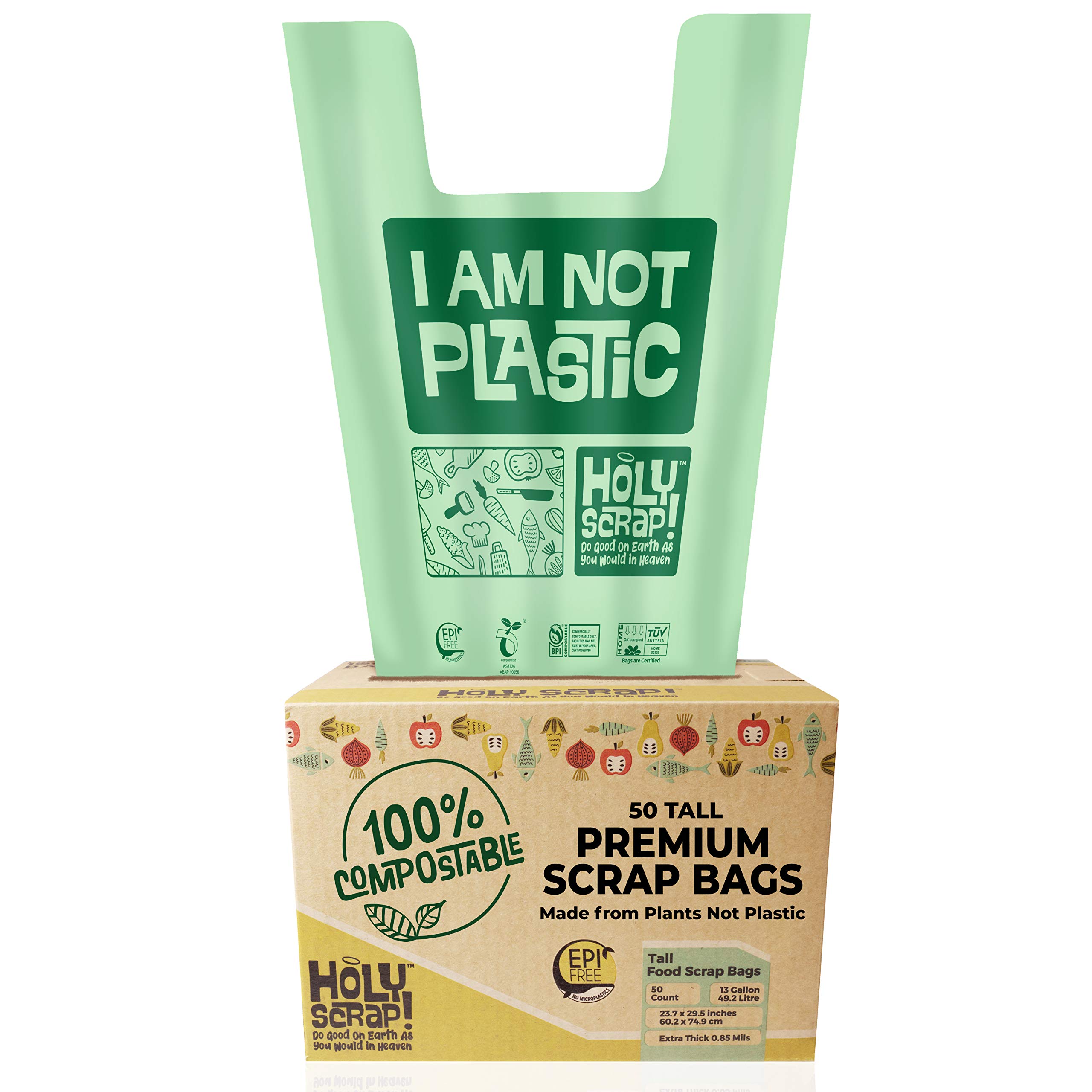 Holy Scrap! Compostable Trash Bags 13 Gallon Large Kitchen - 50 Pack  Garbage Bags for Kitchen, Bathroom, Yard Waste - Eco Friendly Compostable  Trash