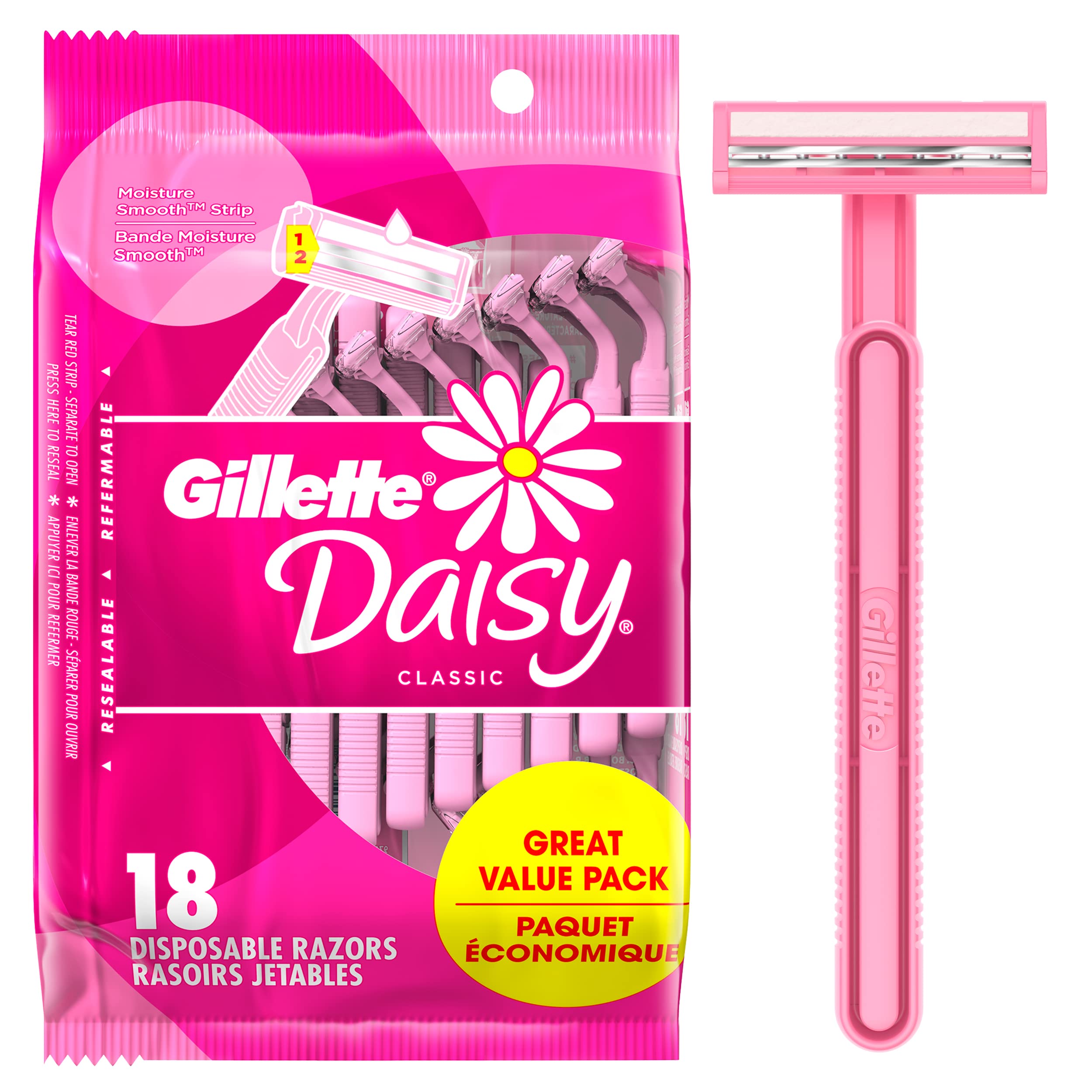Gillette Venus Daisy Classic Disposable Razors for Women, 18 Count