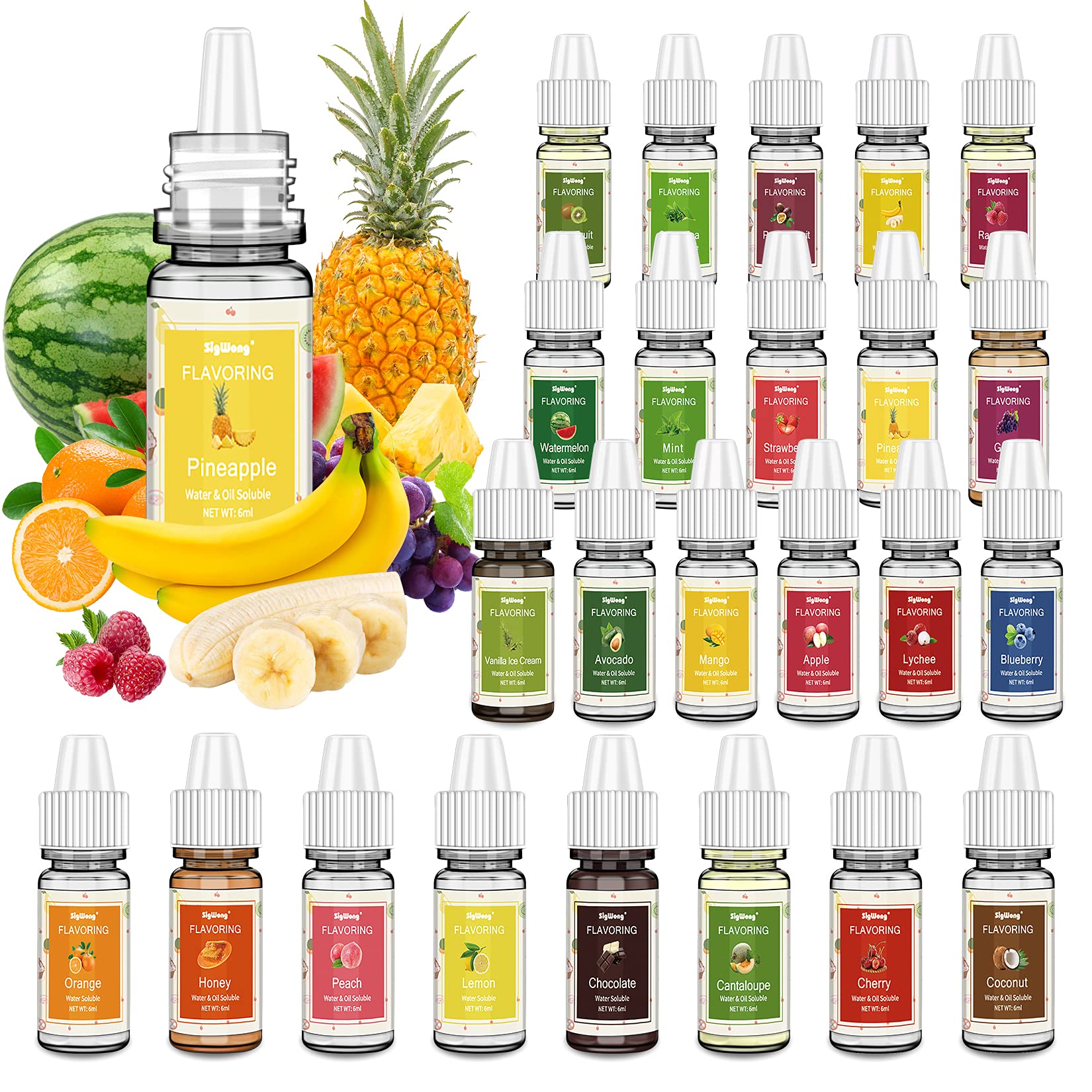 Food Flavoring Oil, 18 Flavors 100% Pure Natural Extract Liquid Oil - Water  & Oil Soluble - Concentrated Candy Flavoring for Lip Balm, Baking, Drinks
