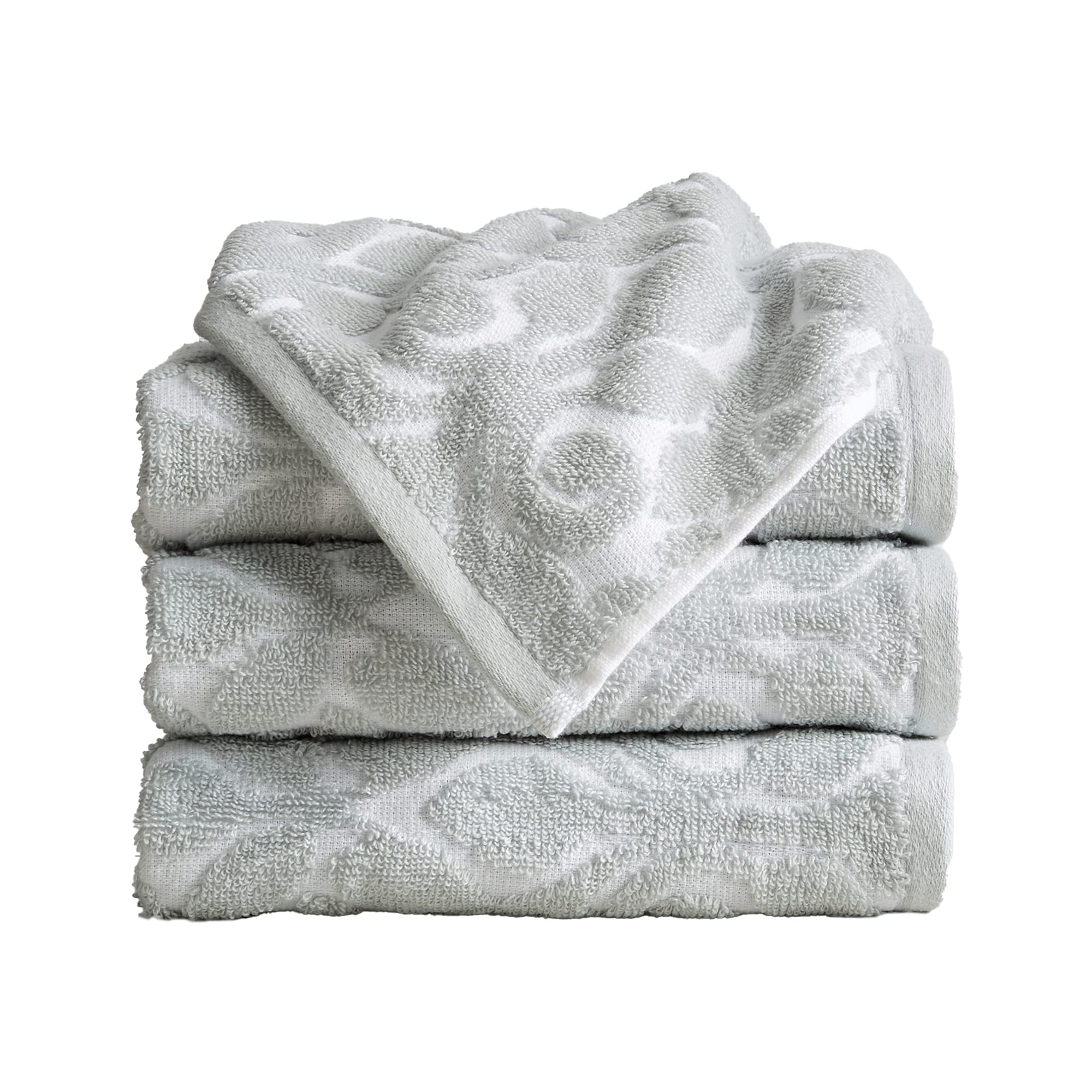 2 Set White Bath Hand Towels Casaba Embroidered Gray Cat Cute Fun 100%  Cotton