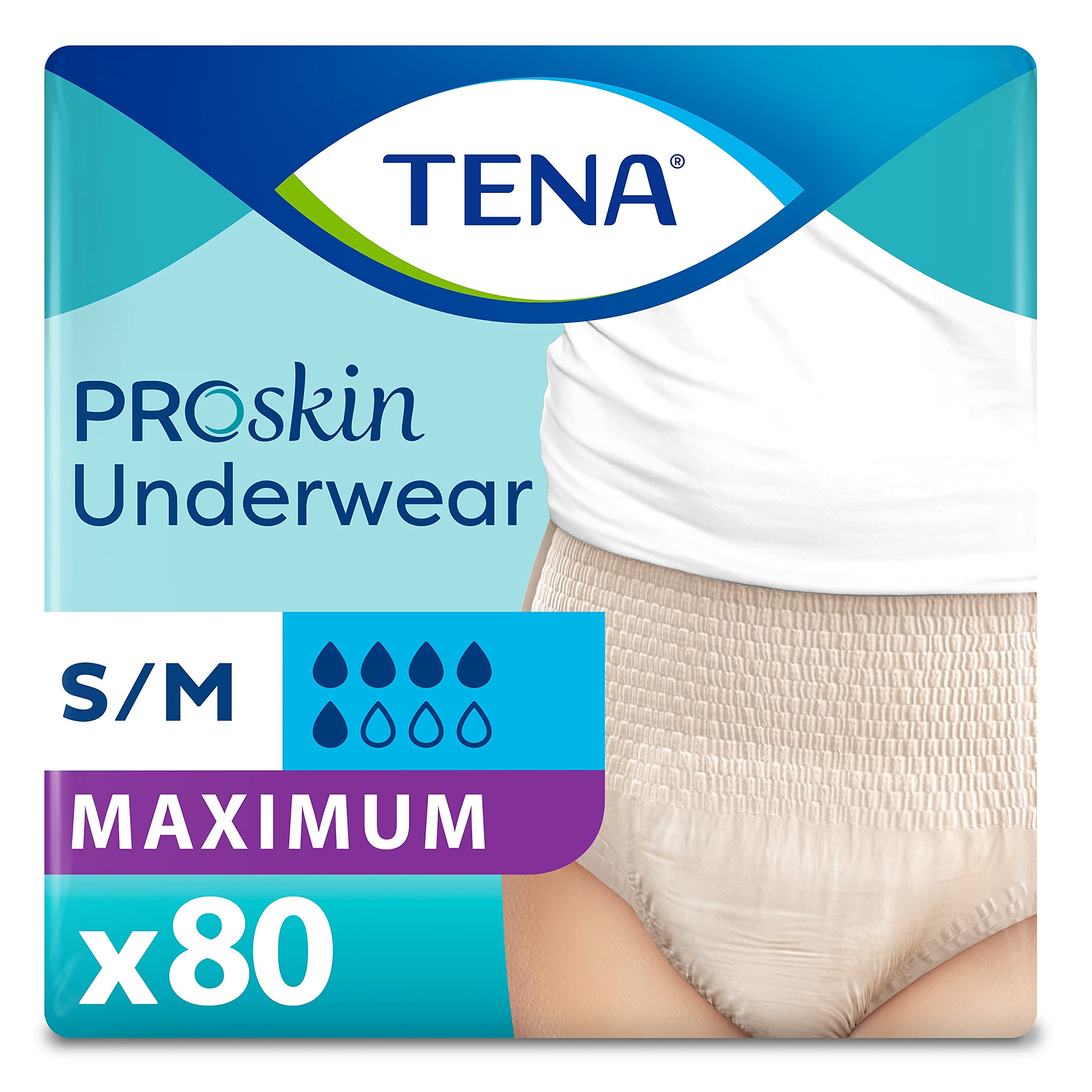 TENA ProSkin Incontinence Underwear for Women, Maximum Absorbency,  Small/Medium, 80 Count (4 Packs of 20)
